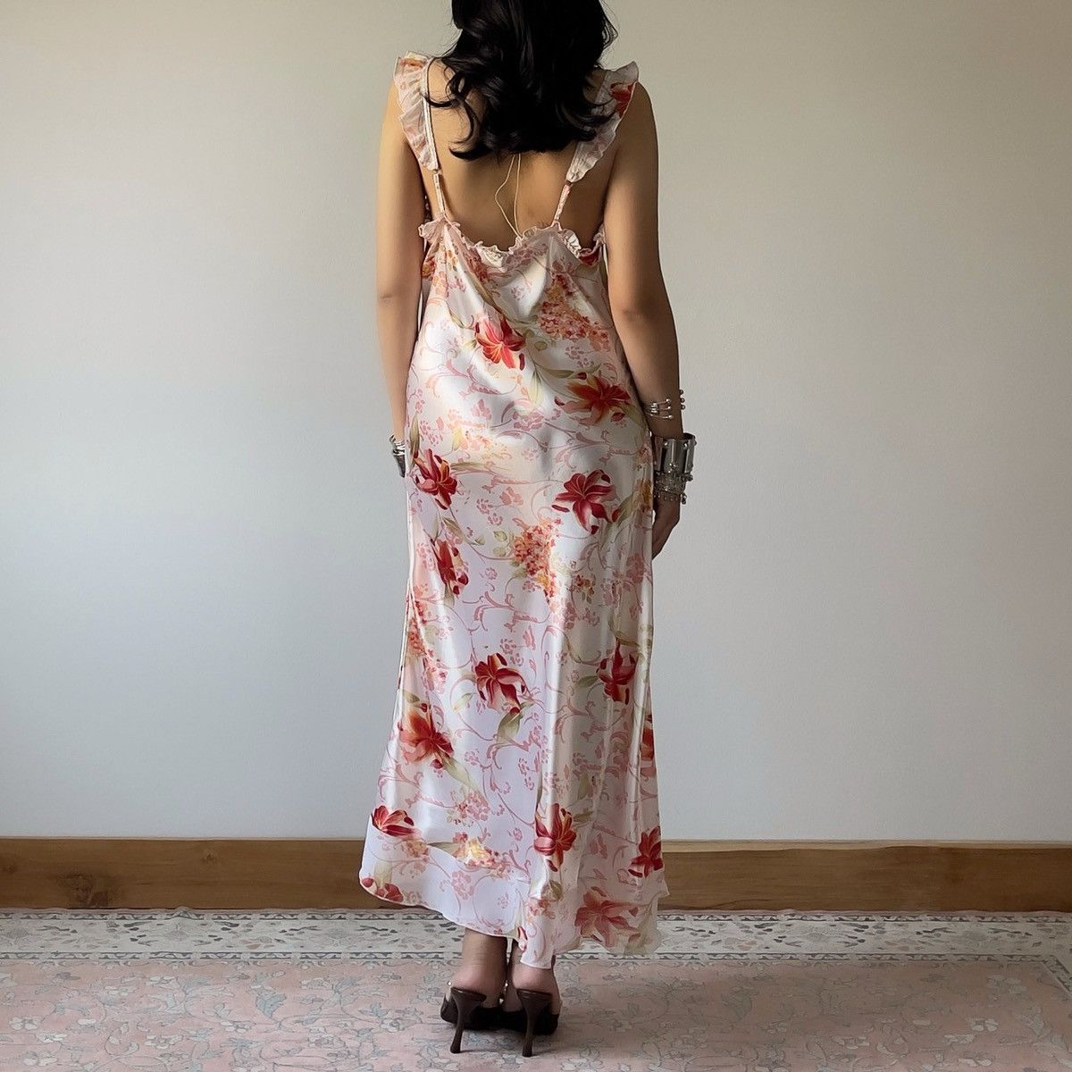 Other Romantic White Floral Satin Maxi Slip Dress (L) Size L / US 10 / IT 46 - 10 Thumbnail
