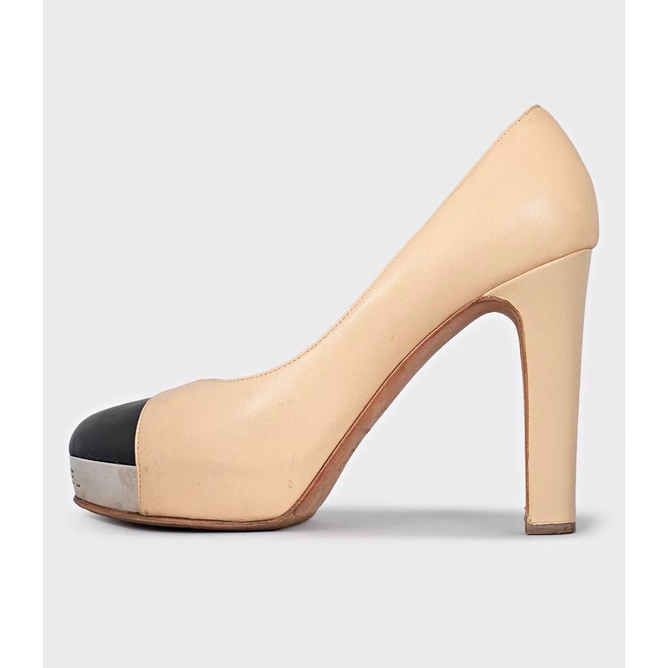 Chanel Chanel Beige Leather Block Heel Pumps - Size 39.5 Size US 8.5 / IT 38.5 - 1 Thumbnail