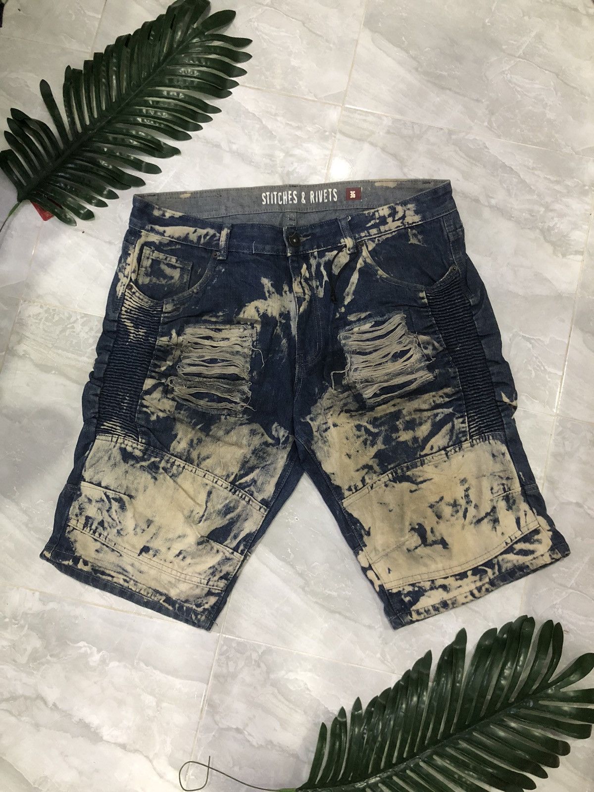Japanese Brand × Stitch's Jeans Stitches & Rivets Destroyed Denim Jean Shorts Size US 36 / EU 52 - 1 Thumbnail