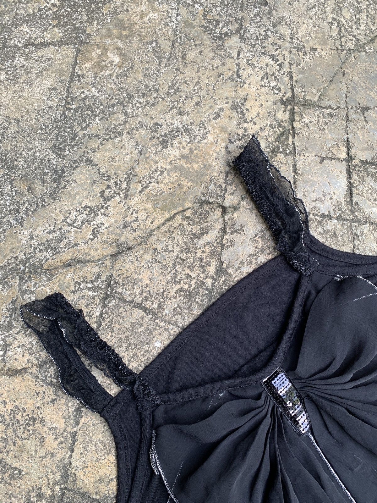 Japanese Brand y2k Unknown Butterfly Bowtie Black Ruffle Sequin Tanktop Size S / US 4 / IT 40 - 5 Thumbnail