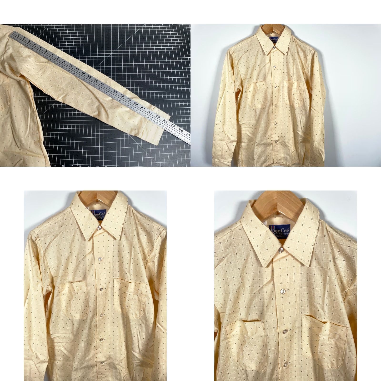 Vintage VINTAGE DeeCee Shirt Men's Medium Cream Check Pattern Lightweight Woven USA Made Size US M / EU 48-50 / 2 - 8 Thumbnail