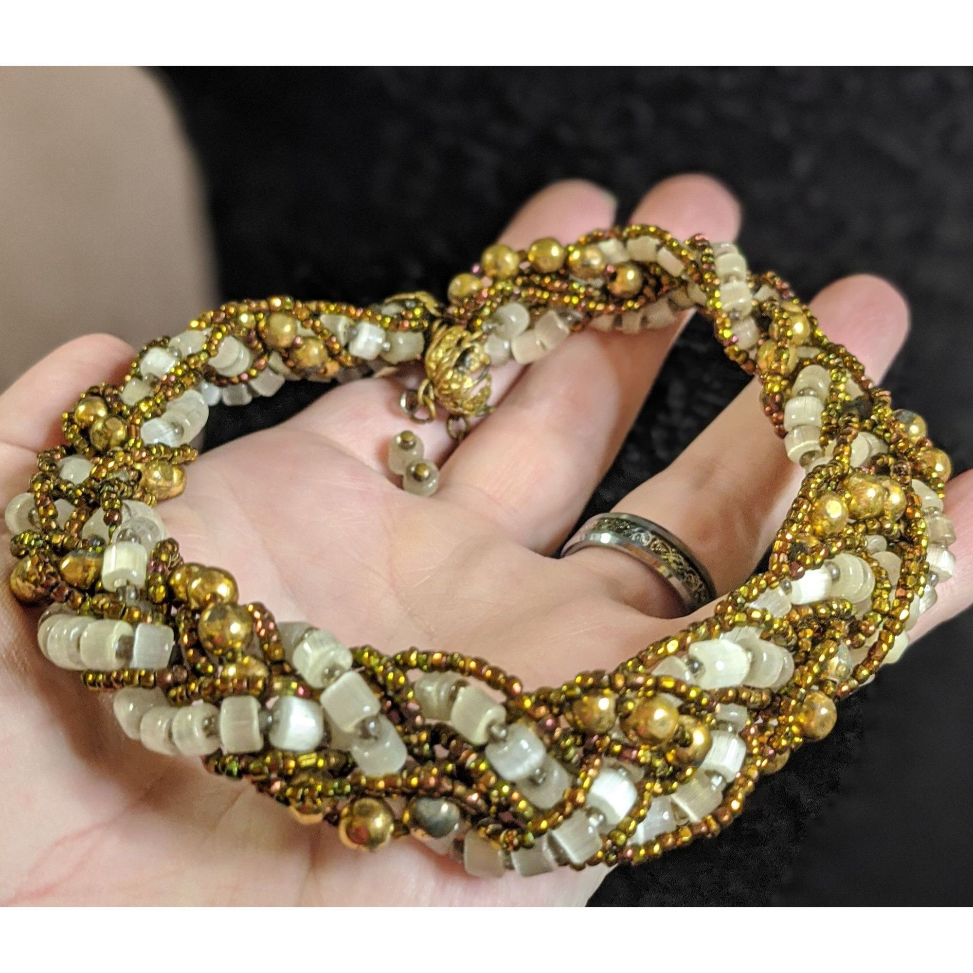 Other Vintage Beaded Choker Necklace With Earth And Gold Tone Acce Size ONE SIZE - 3 Thumbnail