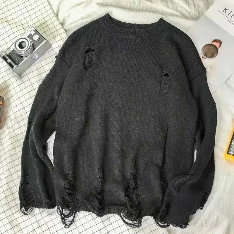 Japanese Brand × Vintage Vintage Wash Hole Ripped Knitted Sweater Y2k Streetwear Size US L / EU 52-54 / 3 - 1 Thumbnail
