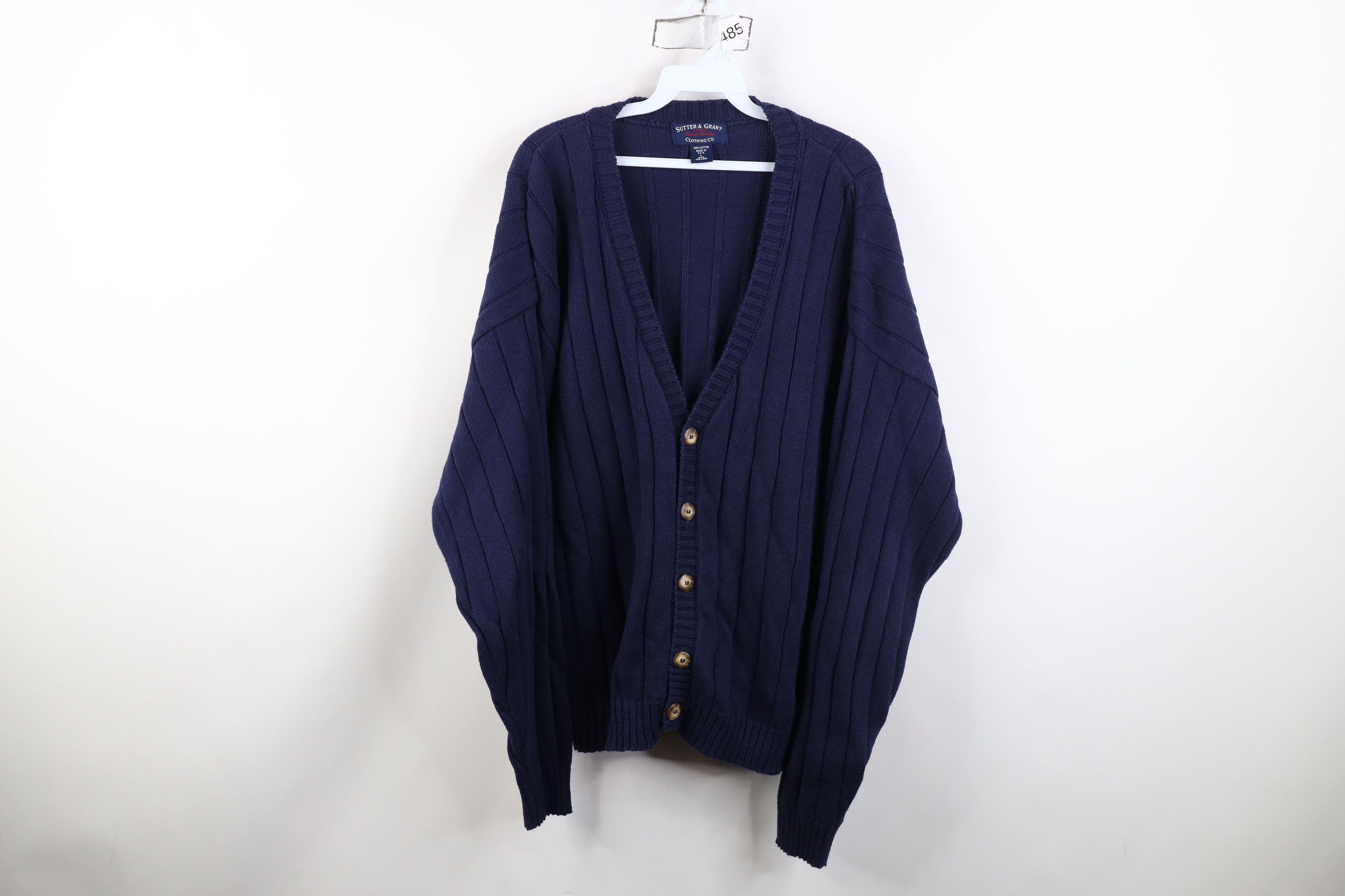 Vintage Vintage 90s Streetwear Cotton Ribbed Knit Cardigan Sweater Size US L / EU 52-54 / 3 - 1 Thumbnail