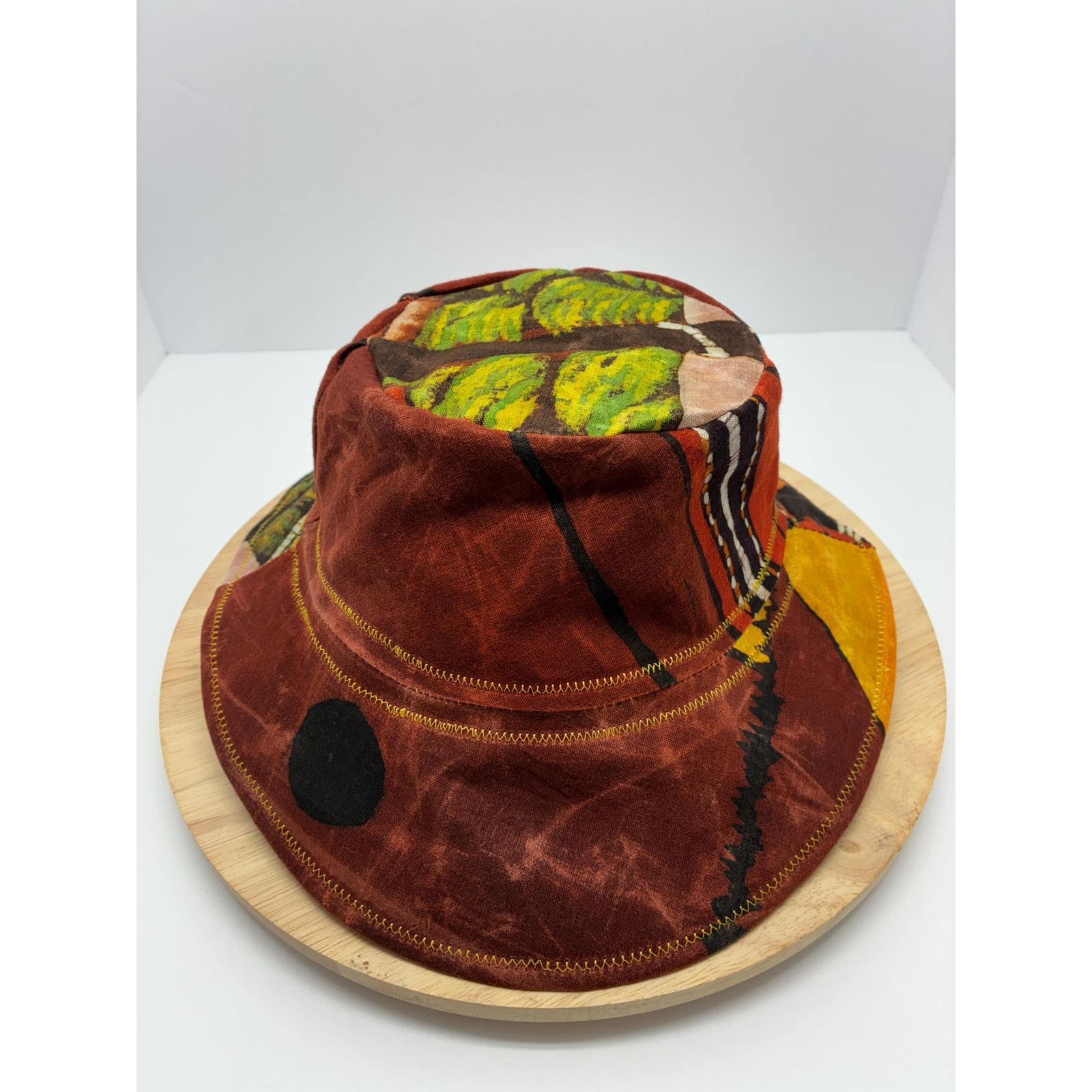 Other Waxed Cotton Bucket Hat Medium | Upcycled Painted Fabric Size ONE SIZE - 10 Thumbnail