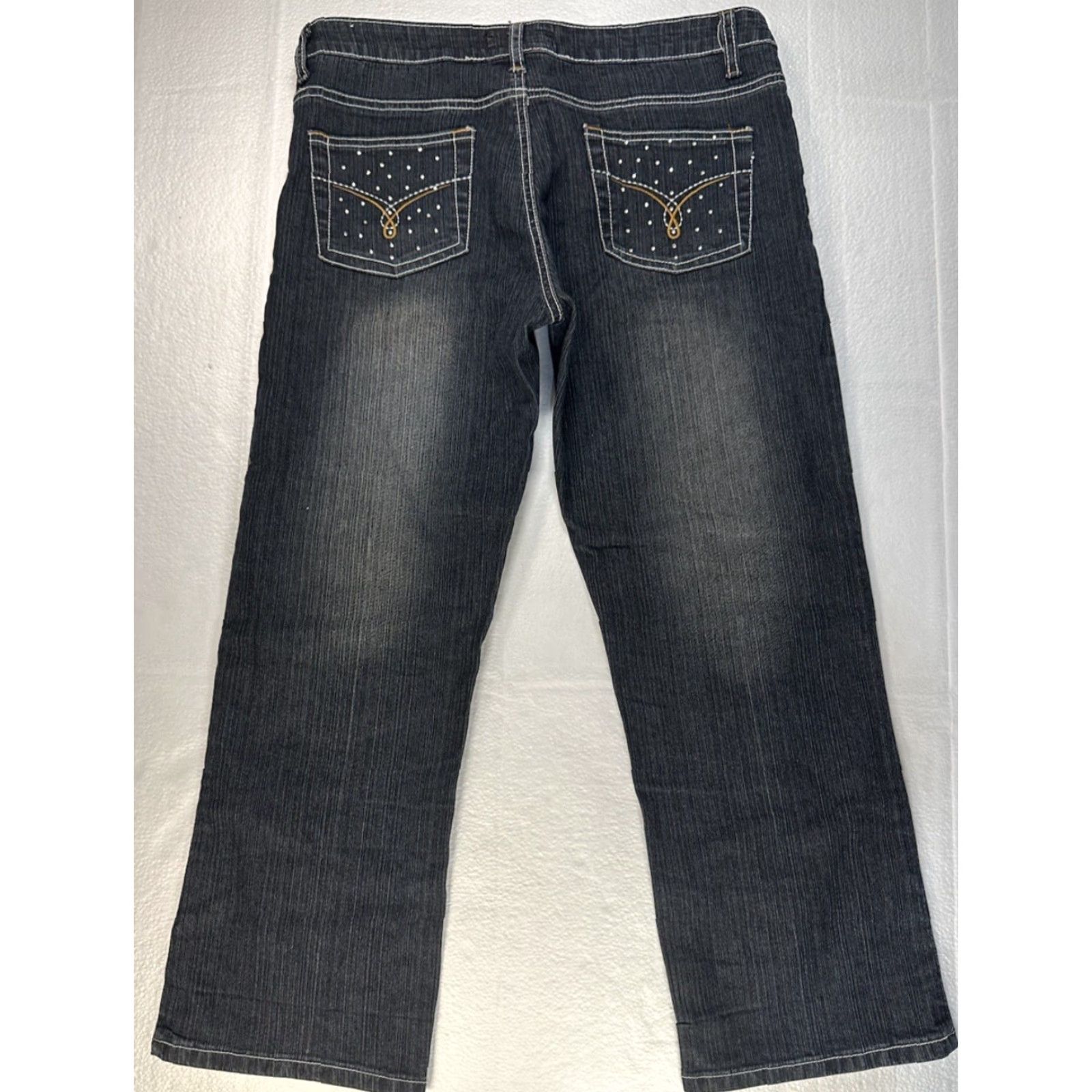 Vintage Jenny Jo Womens Dark Wash Capri Jeans With Rhinestone Accents Gems / Rhinestones Capri Jeans Women M Dark Blue 90s? Size 32" / US 10 / IT 46 - 2 Thumbnail
