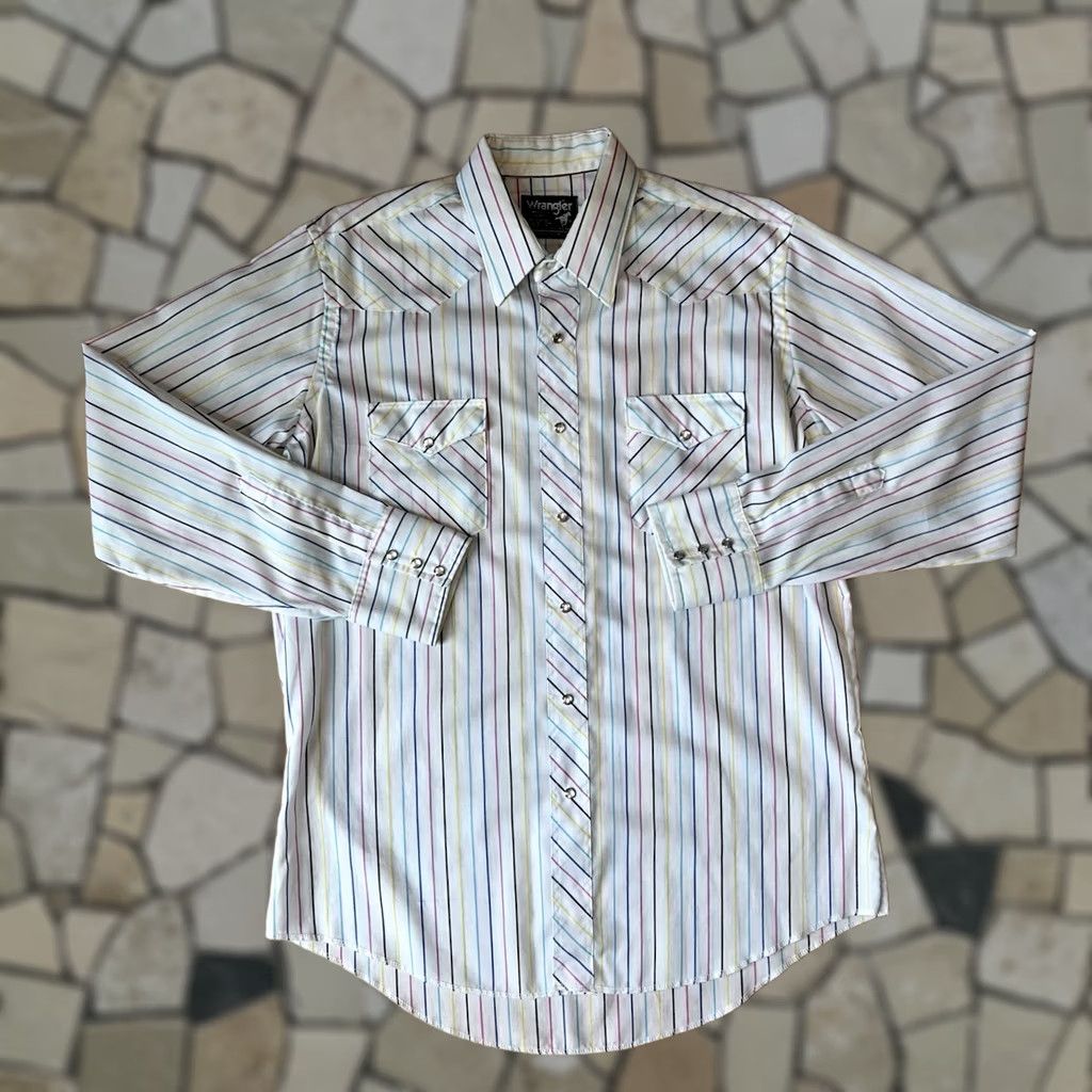 Wrangler VINTAGE Wrangler Brushpopper Pearl Snap Striped Shirt Long Sleeve Men’s 16.5-35 White Cowhide? Size US L / EU 52-54 / 3 - 1 Thumbnail