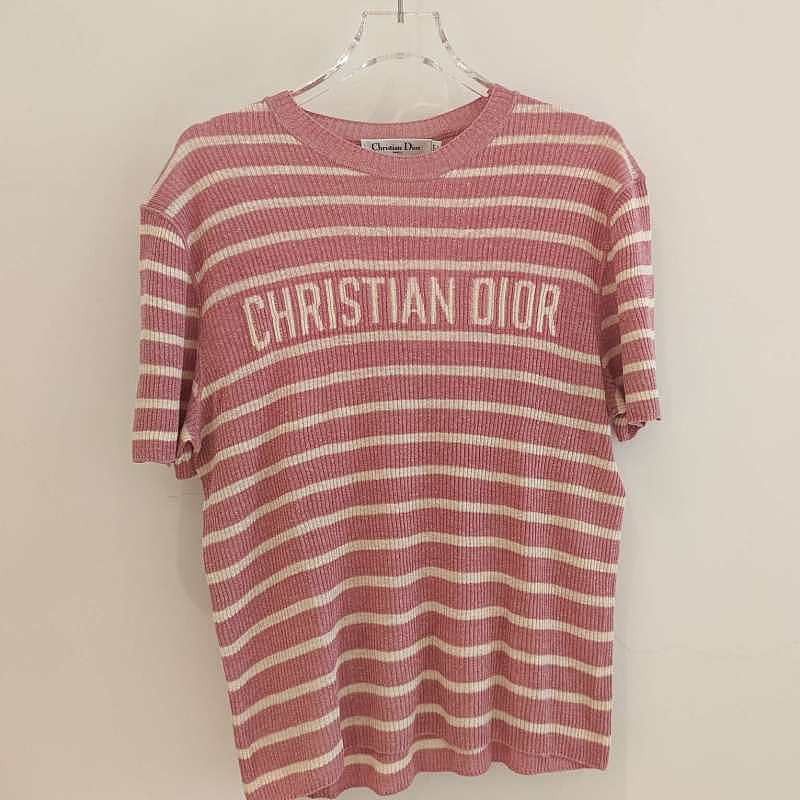 Dior Dior Pink Striped Logo Knit Top Size 38 Size S / US 4 / IT 40 - 1 Thumbnail