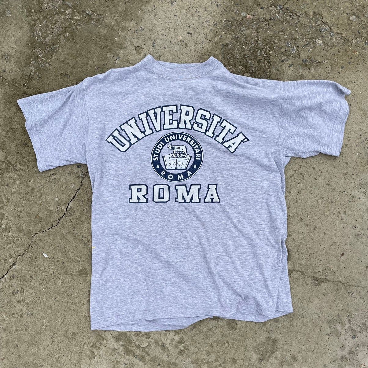 Pre-owned Made In Usa X Vintage T-shirts Universita Roma Logo Football Y2k 90's Usa In Grey