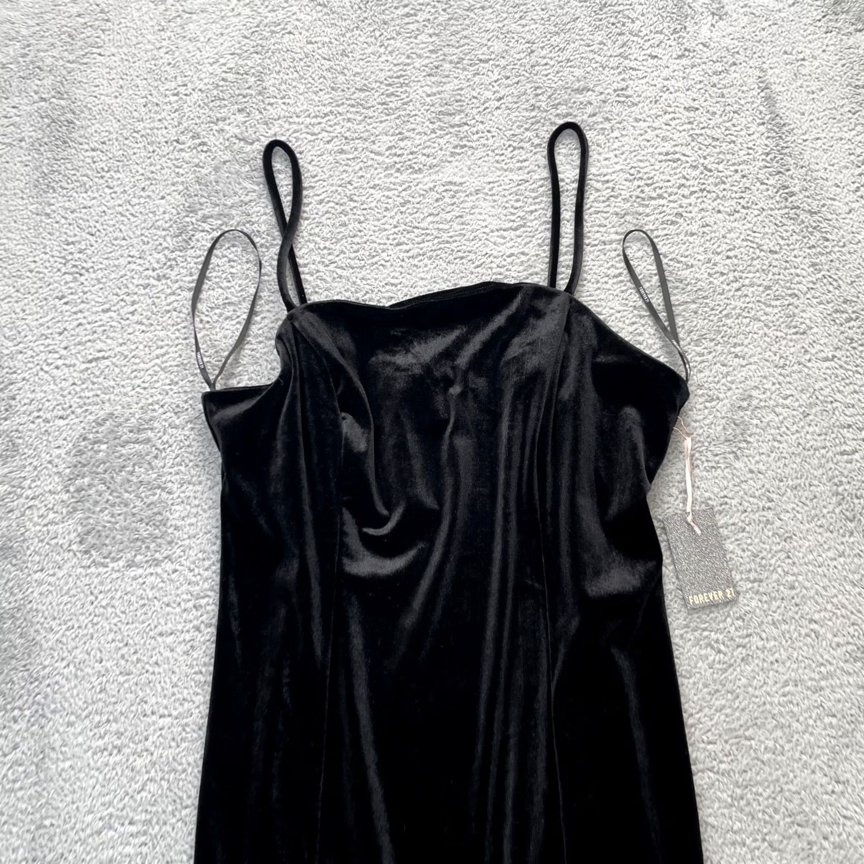 Forever 21 FOREVER 21 Dress Womens L Black Velvet Spaghetti Strap Bodycon Mini Sleeveless Square Neck Size L / US 10 / IT 46 - 5 Thumbnail