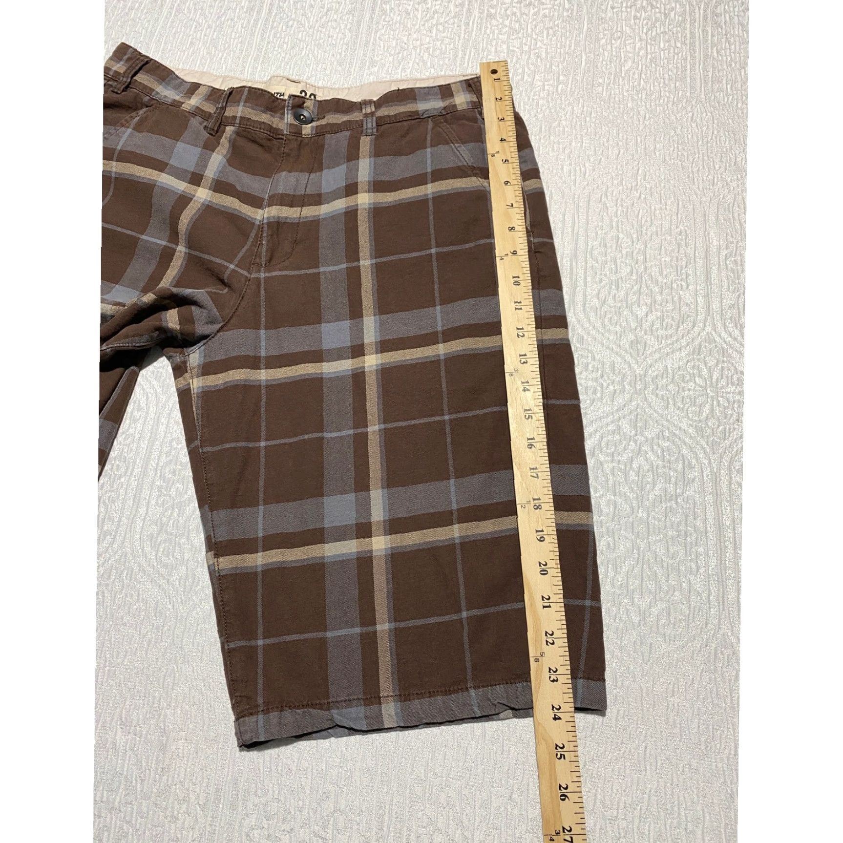 Vintage UTILITH Mens Plaid Shorts Size 38 Brown Blue Tan Casual Flat Front Shirt? Size US 38 / EU 54 - 7 Thumbnail