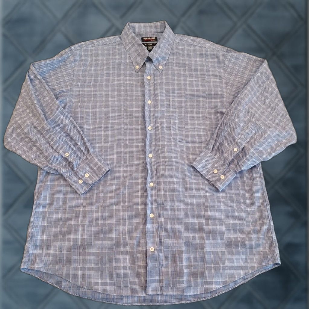 Vintage Kirkland Signature Shirt Mens 17.5 Blue Plaid Long Sleeve Button-Down Collar Shirt Mens Regular Blue Plaid Button-Up 1700s? Size US XXL / EU 58 / 5 - 1 Thumbnail