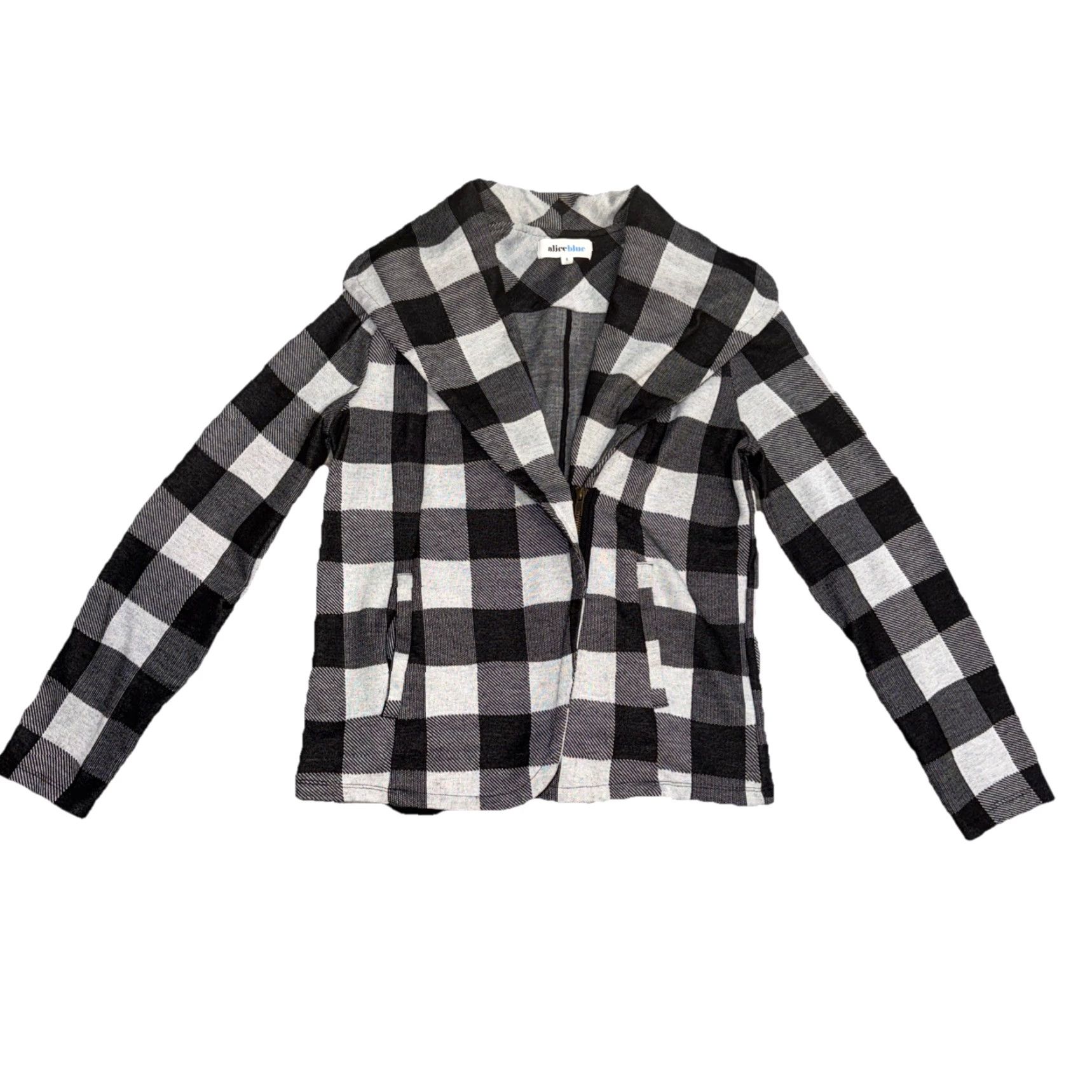 Vintage alice blue jacket Plaid Black Gray Stretch Half Zip Front Women’s Size Large Size L / US 10 / IT 46 - 2 Thumbnail