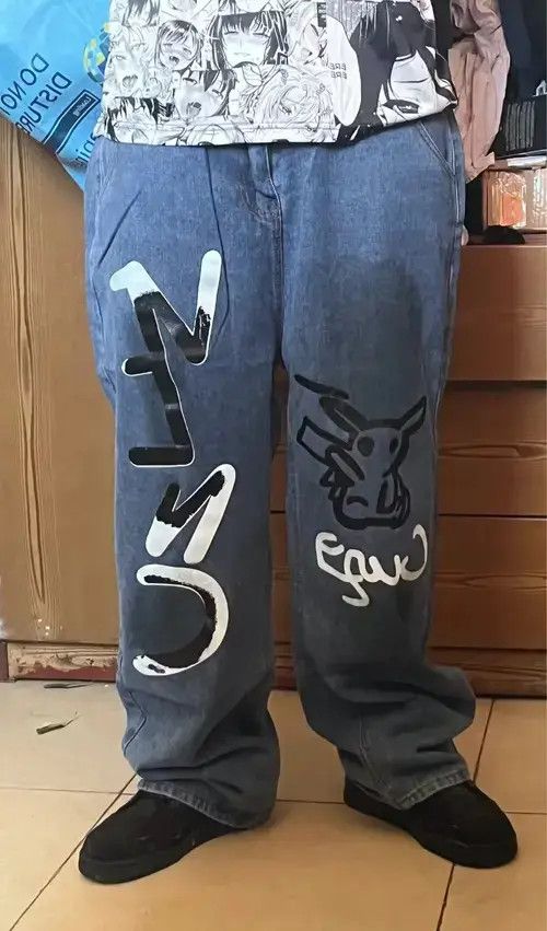 Japanese Brand Vintage Jeans Graffiti Wide Leg Baggy Straight Pants Size US 32 / EU 48 - 2 Thumbnail