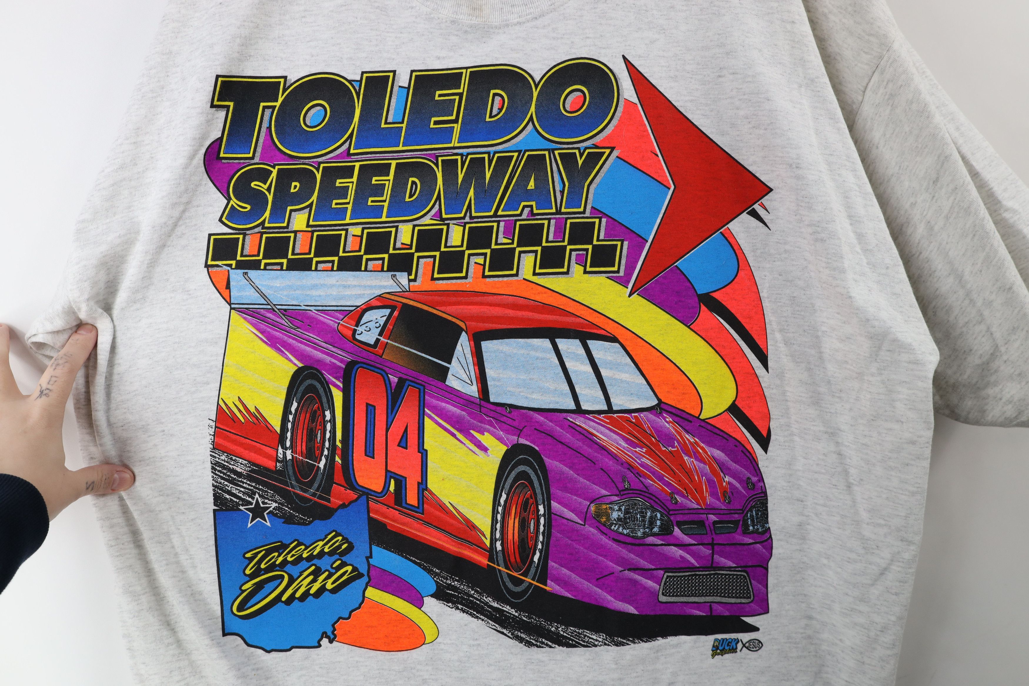 Vintage Vintage 90s All Over Print Toledo Speedway Racing T-Shirt Size US XXL / EU 58 / 5 - 4 Thumbnail