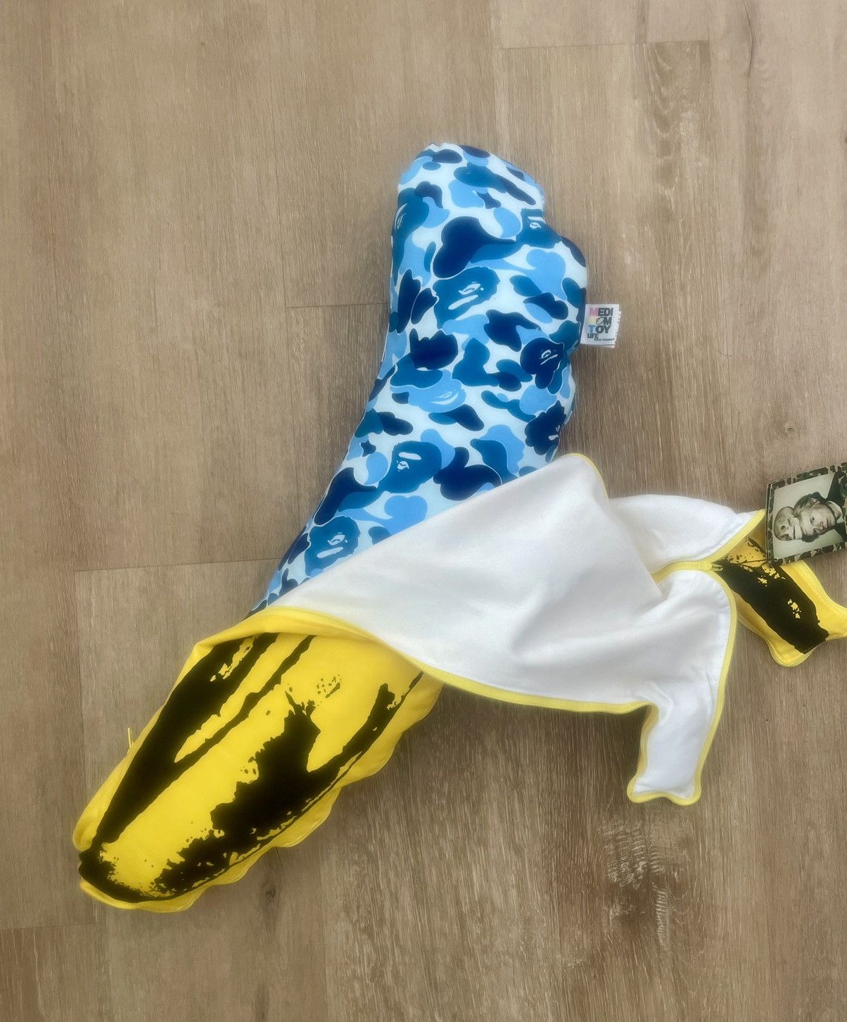 Pre-owned Andy Warhol X Bape Medicom Toy X  Abc Banana Zipcushion Small In Yellow/blue