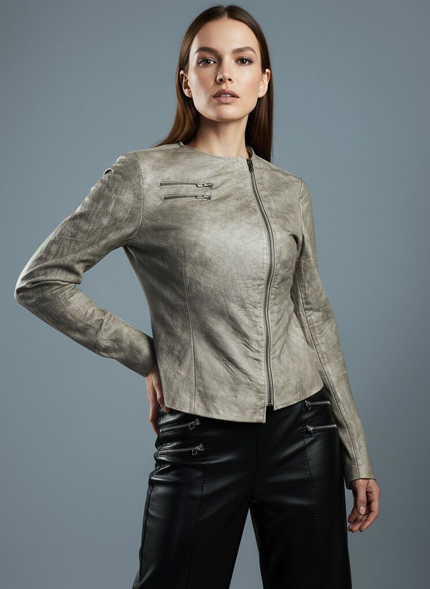 Vintage Vintage Gray Leather Motorcycle Biker Jacket Heeli Size XS / US 0-2 / IT 36-38 - 1 Thumbnail