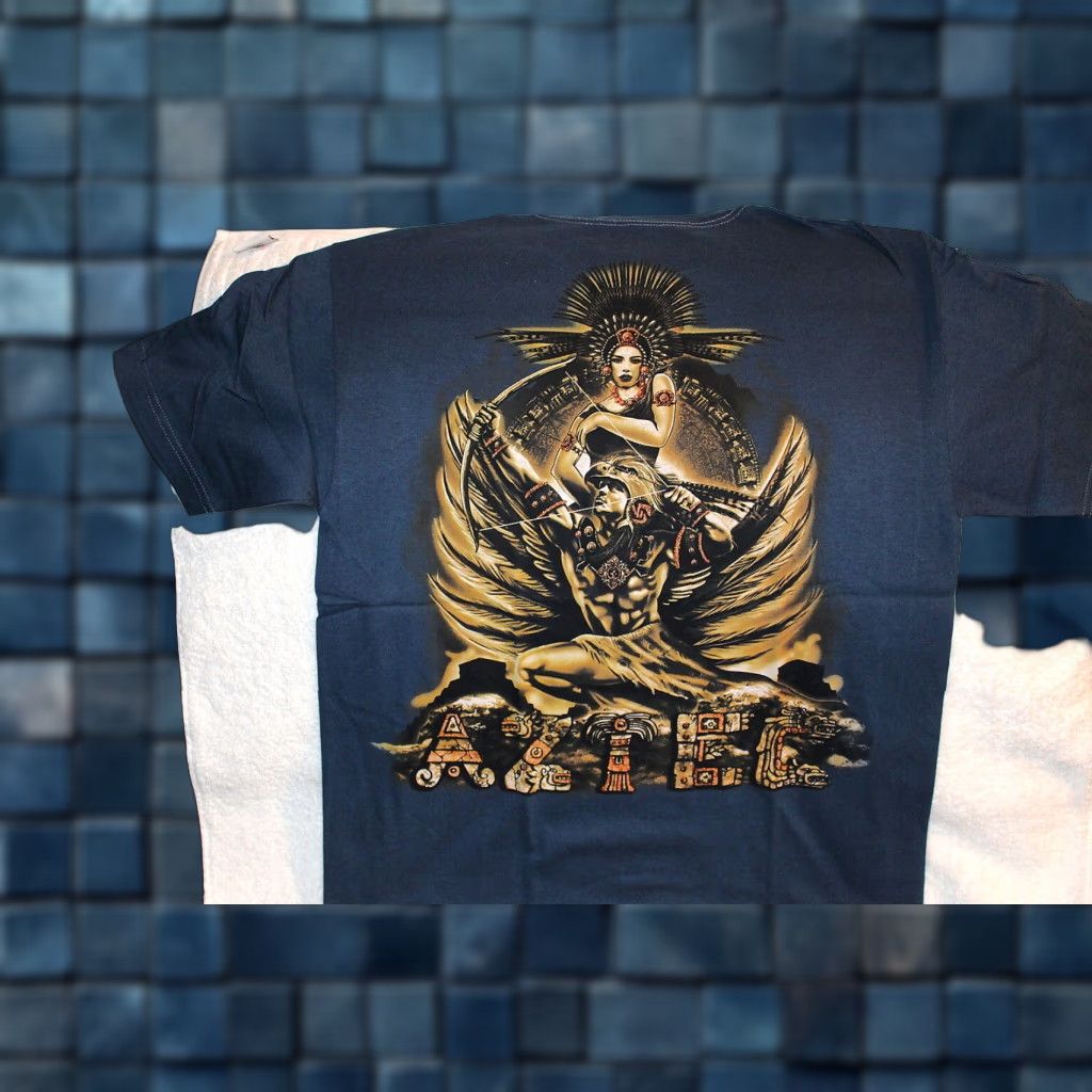 Vintage Vintage Aztec Warrior and Princess Blue T-Shirt Men Medium Cotton Graphic Tee Size US M / EU 48-50 / 2 - 1 Thumbnail