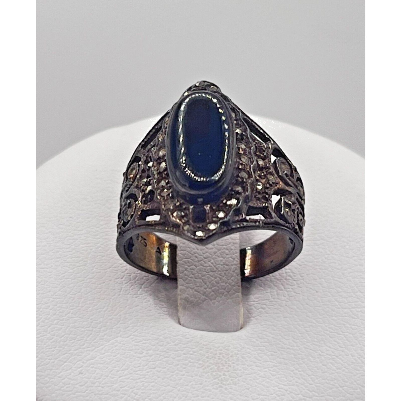 Other Vintage Silver Ring Sz 7.5 Womens Black Onyx Marcasite Ring Size ONE SIZE - 1 Thumbnail