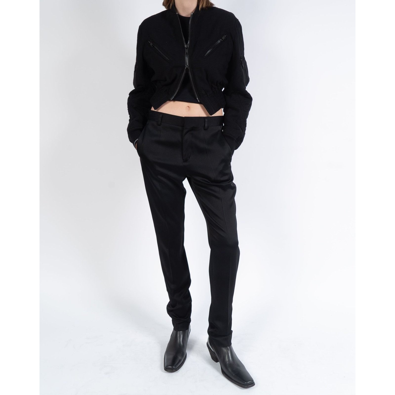 Haider Ackermann FW19 Cropped Zipped Bomber in Black Wool Size S / US 4 / IT 40 - 5 Thumbnail