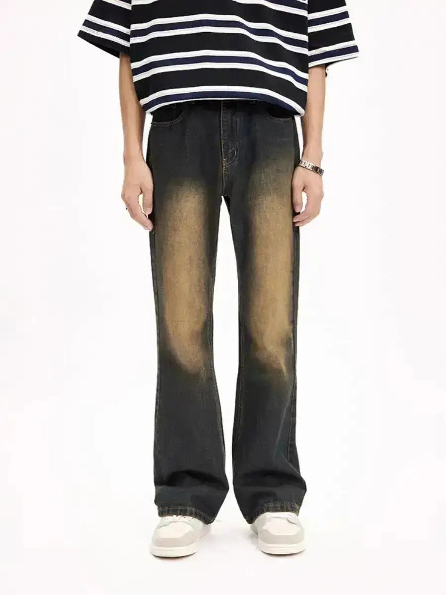 Japanese Brand Vintage Mud Yellow Washed Jeans Slim Long Micro Flares Size US 32 / EU 48 - 4 Thumbnail