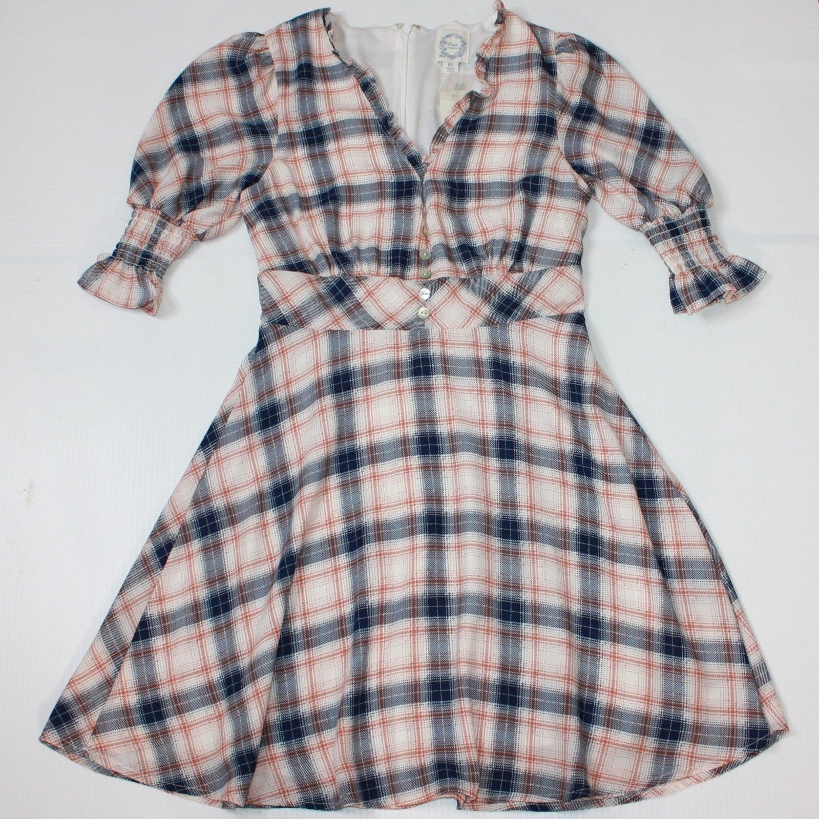 Other Blue Rain Puff Sleeve Plaid Fit & Flare Dress in size XS NWT Size XS / US 0-2 / IT 36-38 - 2 Thumbnail