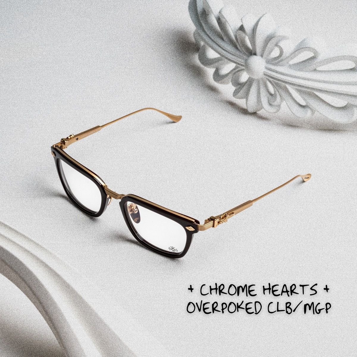 CHROME HEARTS OVERPOKED CLASSIC BROWN/ MATTE GOLD PLATED GLASSES