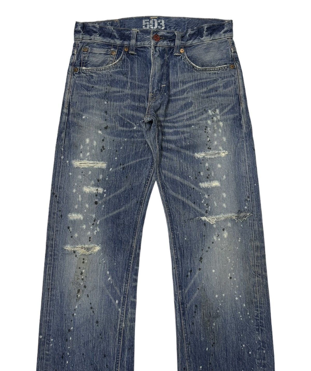 Who Decides War EDWIN 503 PAINTER JEANS BLUE TRIP DISTRESSED DENIM Size US 33 - 5 Thumbnail