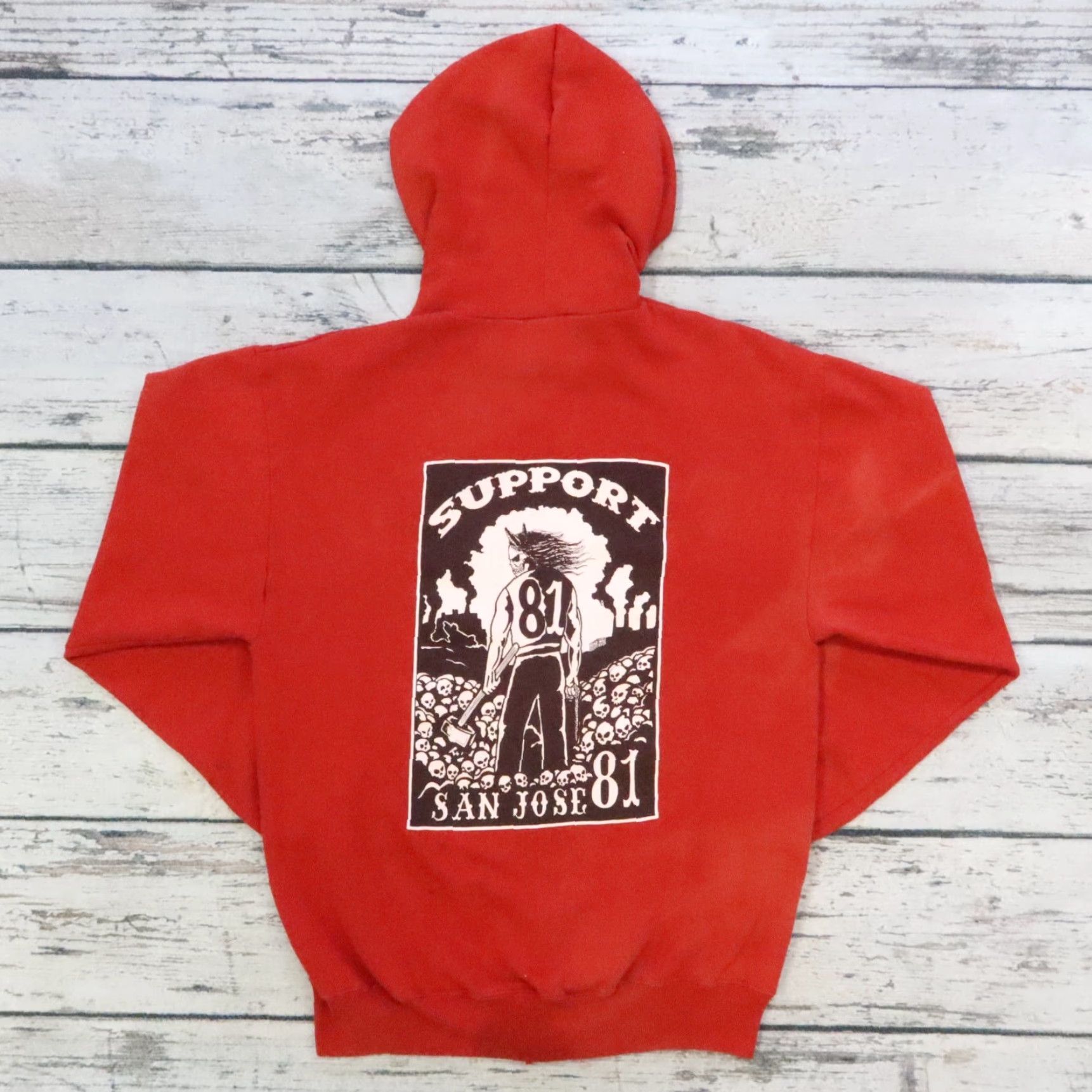 Jerzees Vintage Hells Angel Support Red and White 81 San Jose Zip Up Hoodie Sweatshirt Hoodie M Red Mens Size US M / EU 48-50 / 2 - 2 Thumbnail