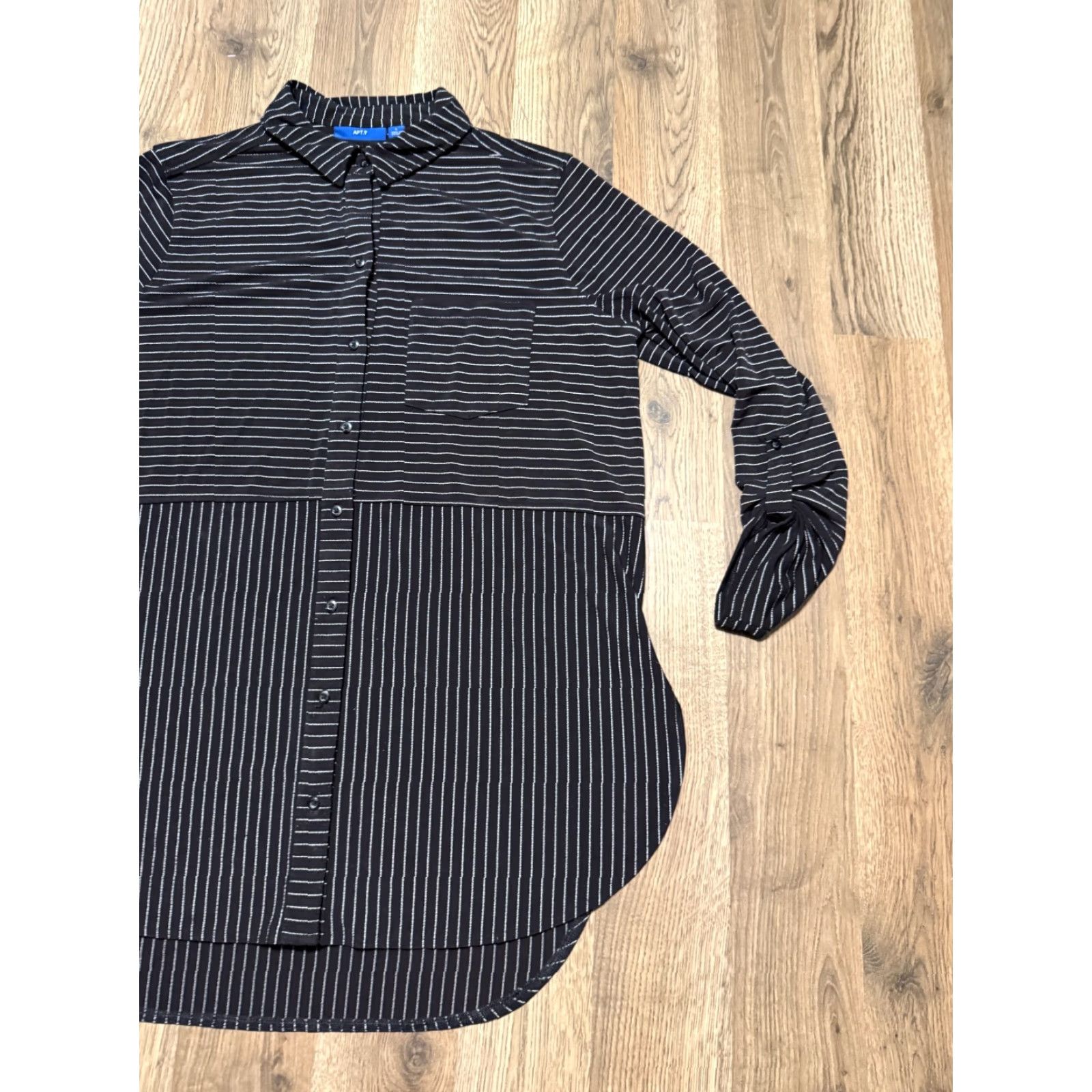 Apt. 9 APT. 9 Shirt Women L Black White Striped Long Sleeve Button Up Pocket - Casual, Sweatshirt? Size L / US 10 / IT 46 - 4 Thumbnail