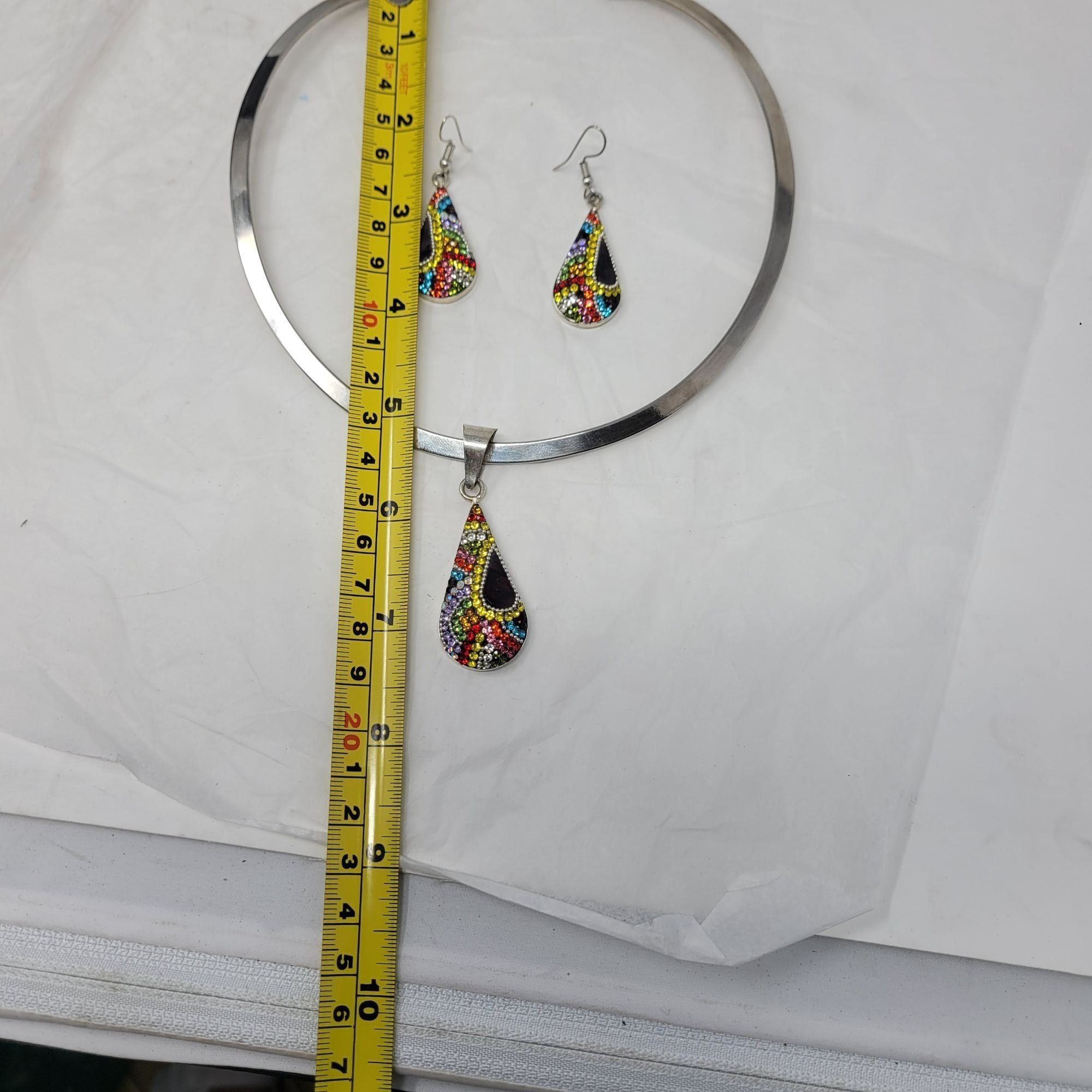 Handmade Artisan 925 Teardrop Multicolor Micro Mosaic Crystal Torque Size ONE SIZE - 13 Thumbnail
