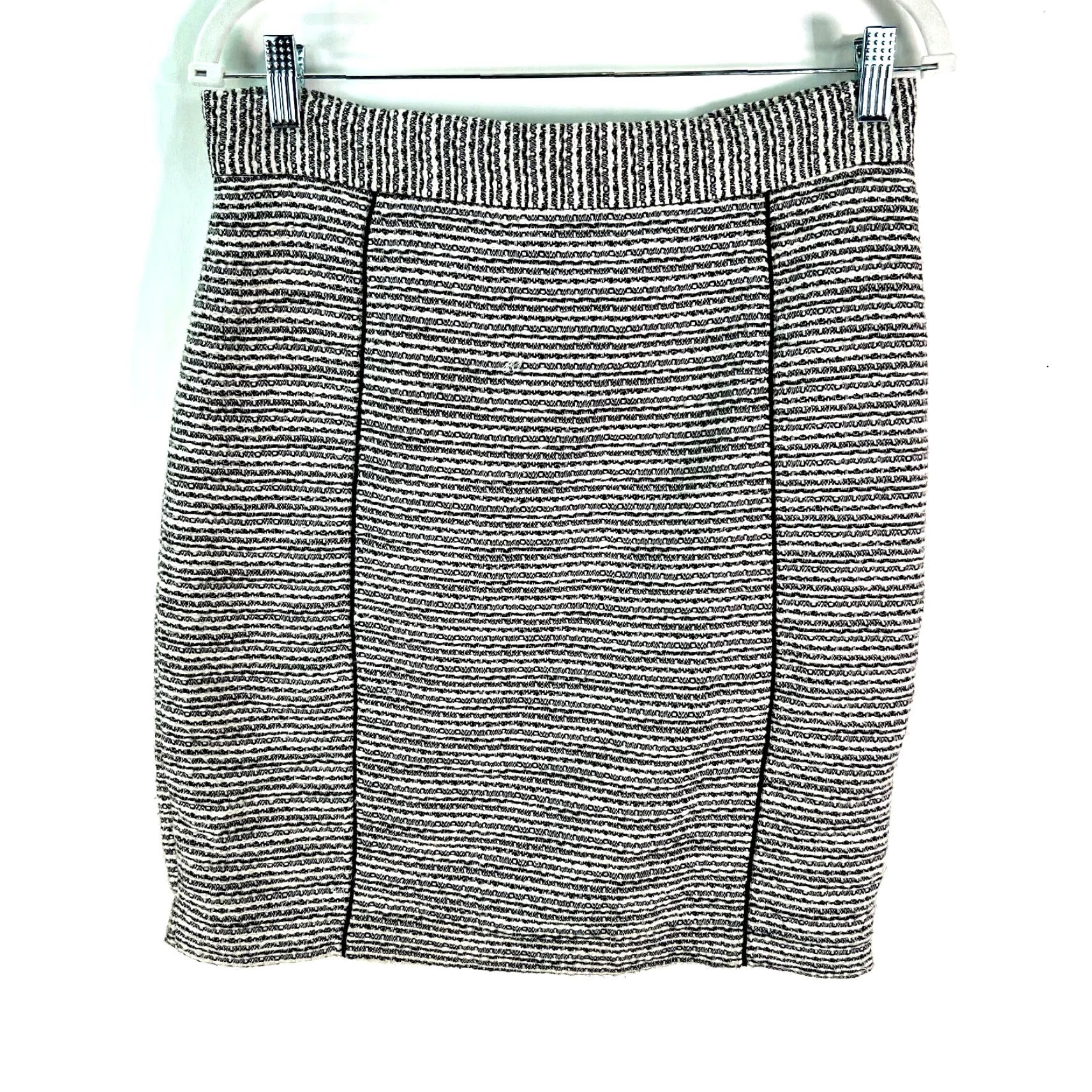 H&M H&M Womens Flat Front Back Zip Tweed Black Straight & Pencil Mini Skirt Size 12 Size 34" / US 12 / IT 48 - 2 Thumbnail