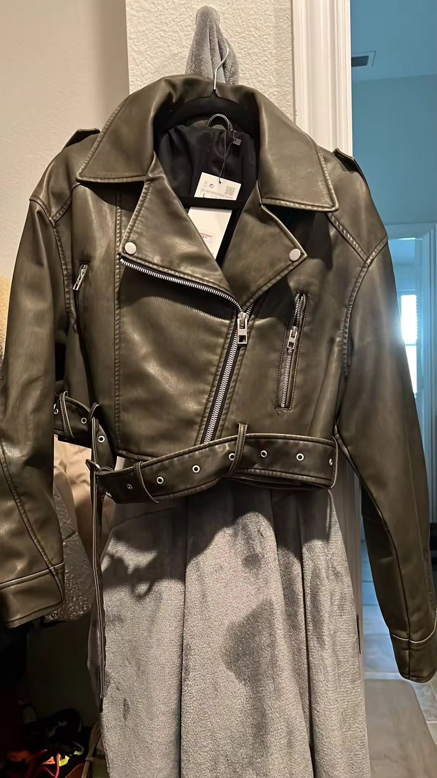 Jean Retro Carbon Oversized Loose Pu Faux Leather Short Jacket Size XL / US 12-14 / IT 48-50 - 12 Thumbnail
