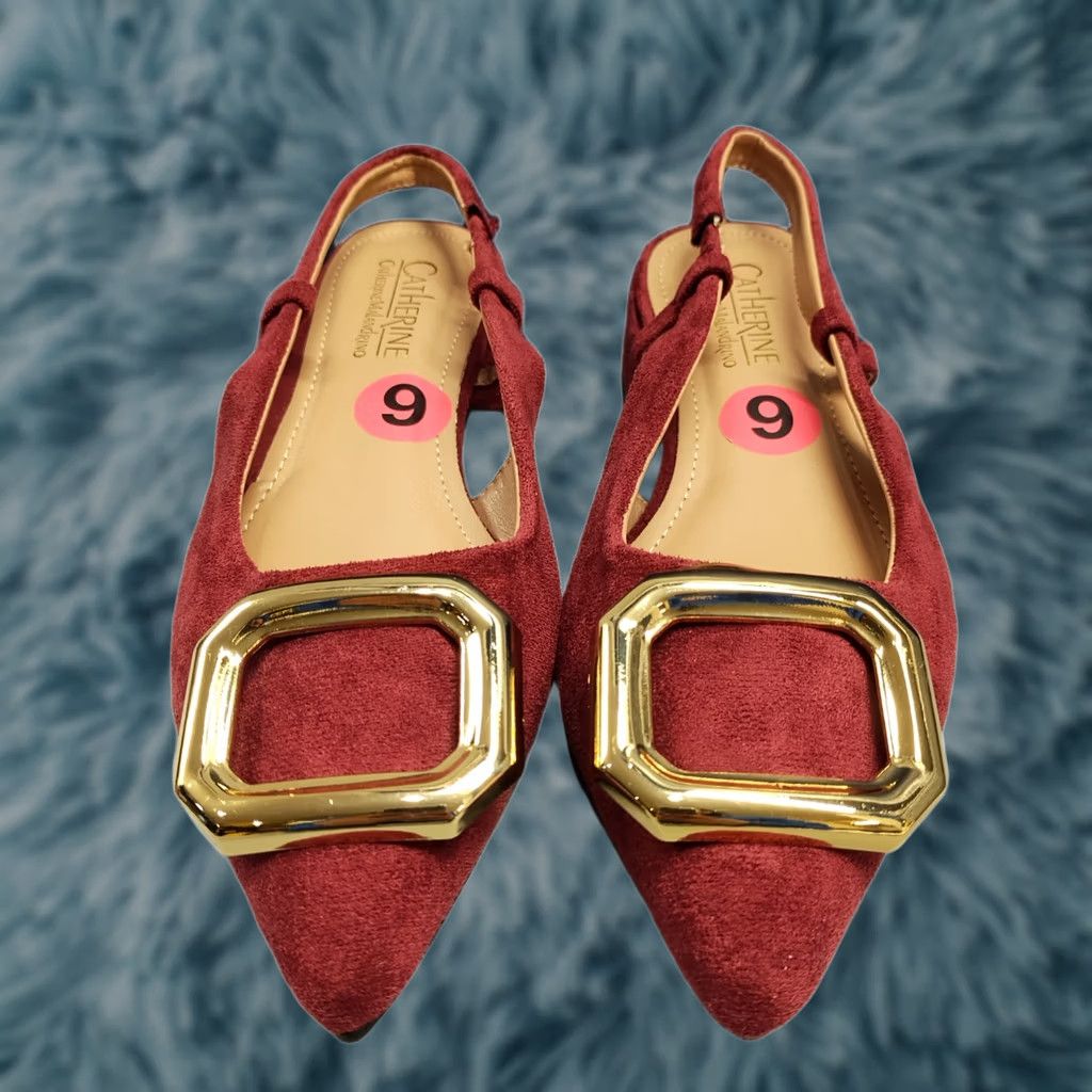 Vintage Catherine Malandrino Slingback Flats Womens Size 6 Red Gold Pointed Toe Slip On NWOB Women Size 6 Shoes Size US 6 / IT 36 - 1 Thumbnail