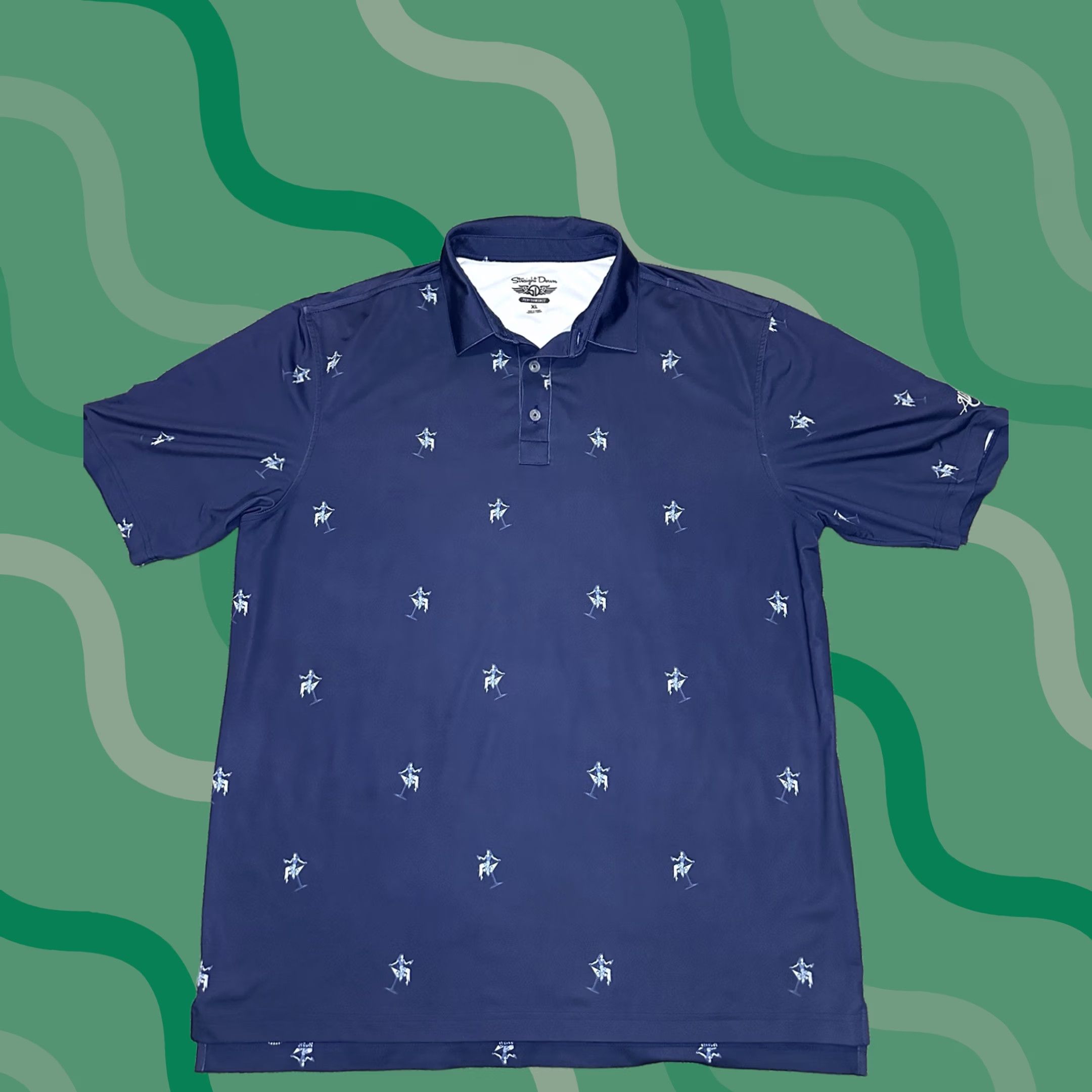 Vintage Straight Down Polo Shirt Mens XL Golf Performance Geometric Blue AOP Size US XL / EU 56 / 4 - 1 Thumbnail
