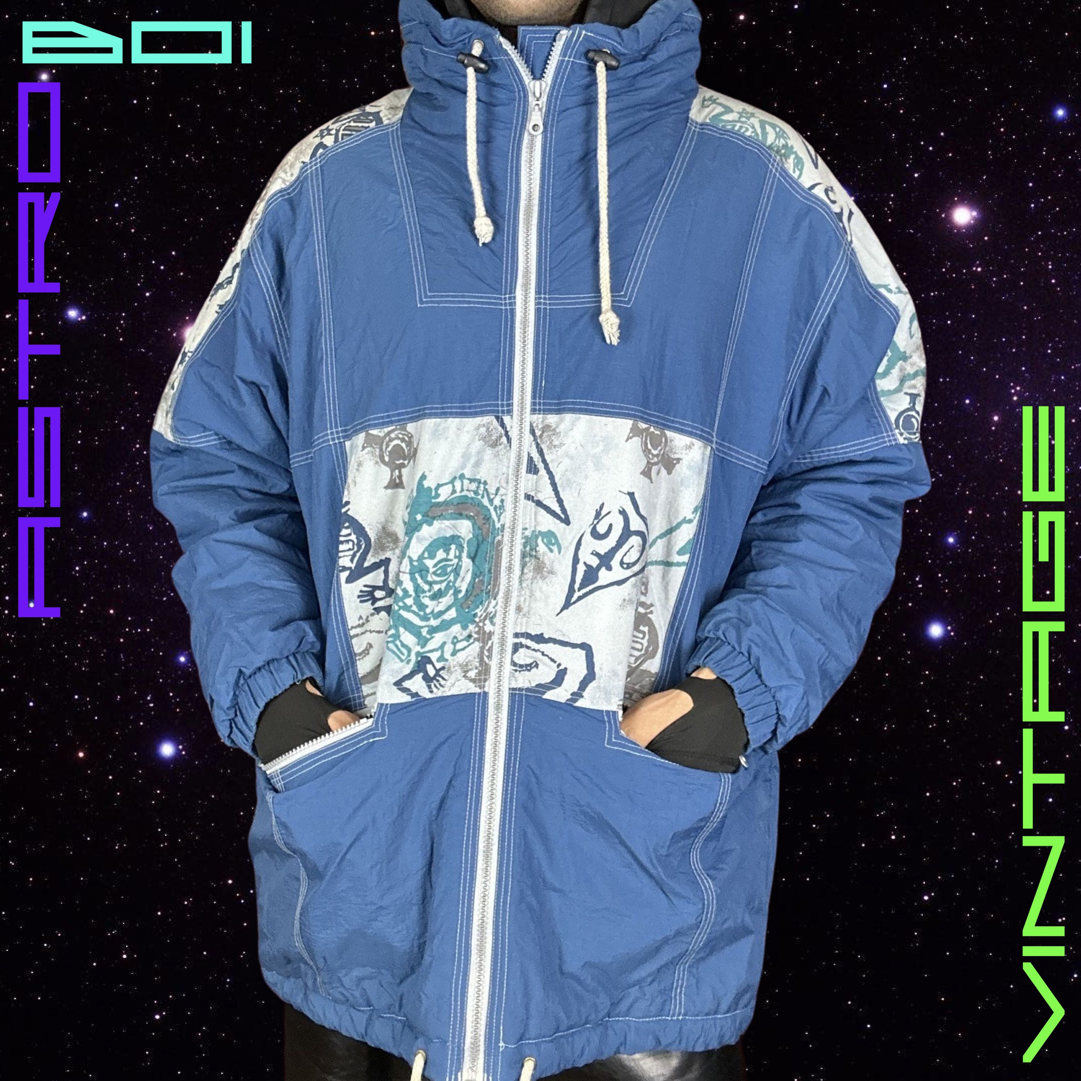 Other VIntage 90s Tattoo Print Gray/Blue Nylon Jacket - XL Size US XL / EU 56 / 4 - 1 Thumbnail