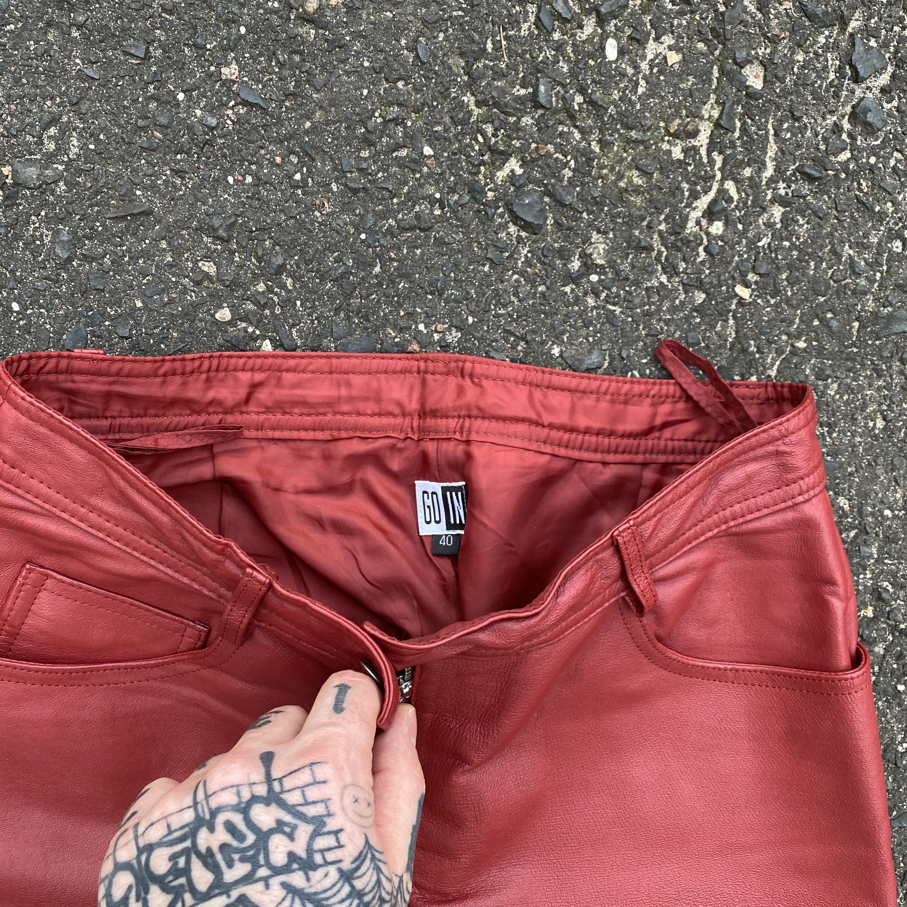 Leather × Vintage Red leather biker pants - 40 Size 27" / US 4 / IT 40 - 3 Thumbnail