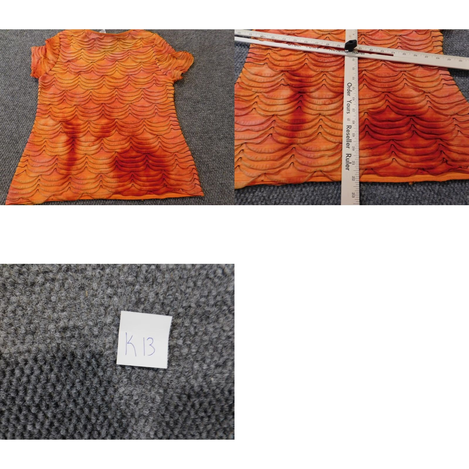 Vintage Kim Rogers Blouse Womens Petite Orange Cap Sleeve Pullover Knit Ruffle Crew Neck Casual Polyester Rayon Geometric Size L / US 10 / IT 46 - 8 Thumbnail