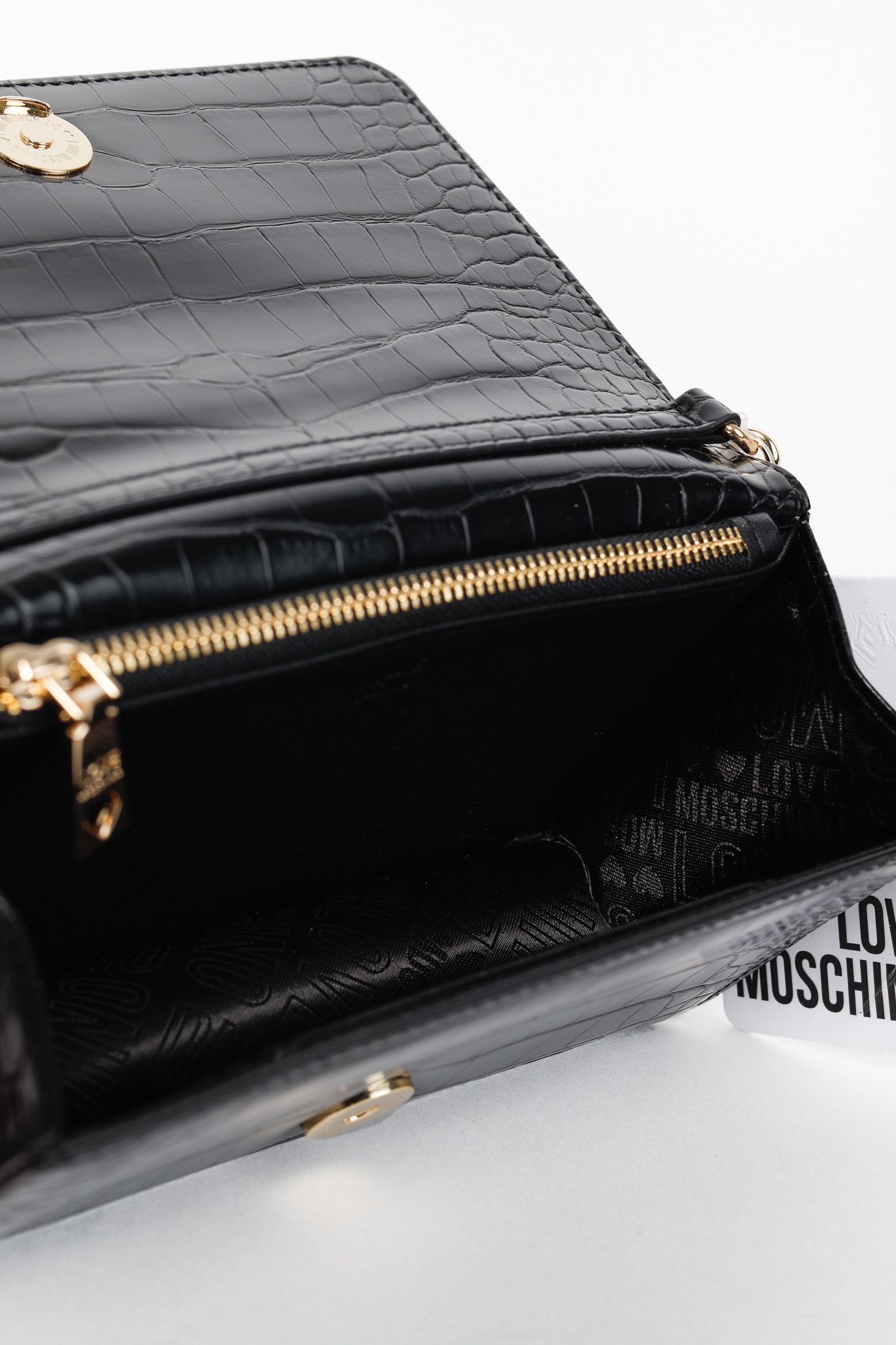 Love Moschino Love Moschino Nero PU Croco Flap Crossbody Bag Size ONE SIZE - 11 Thumbnail