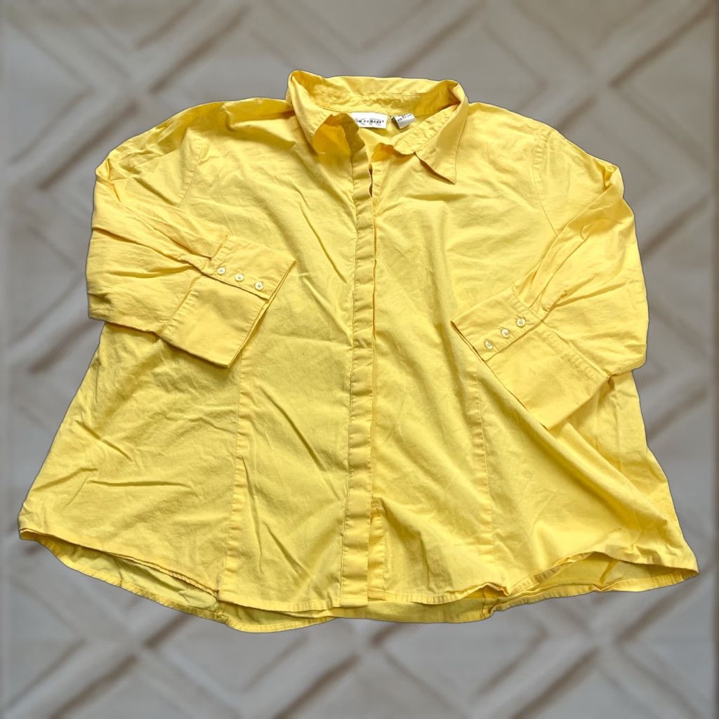 Vintage VINTAGE Kim Rogers Women's Button-Down Shirt 3XL Cotton Solid Yellow Casual Top 3/4 Sleeve Size XXL / US 16-18 / IT 52-54 - 1 Thumbnail