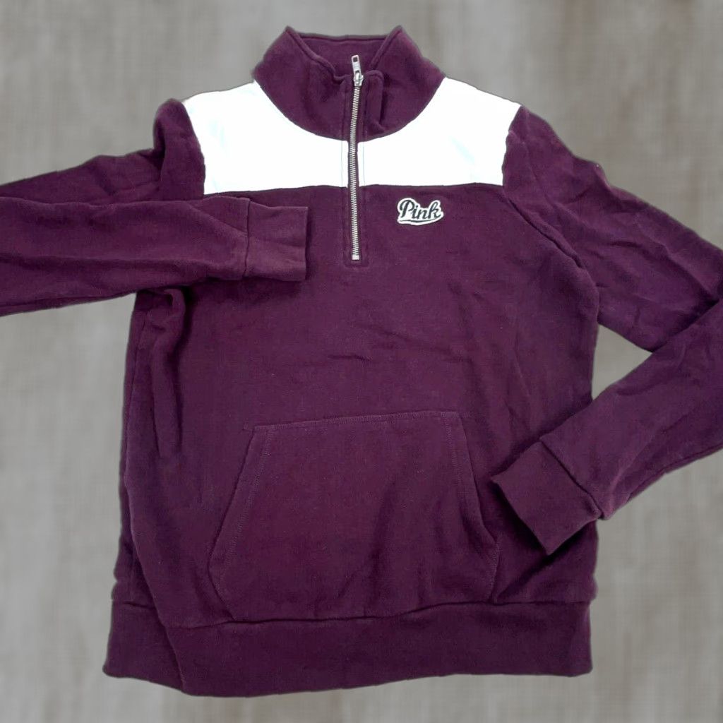 Victoria's Secret Victoria's Secret Sweatshirt Women S Purple Pullover 1/4 Zip Mock Neck Zip Logo Fleece Coat T Size S / US 4 / IT 40 - 1 Thumbnail