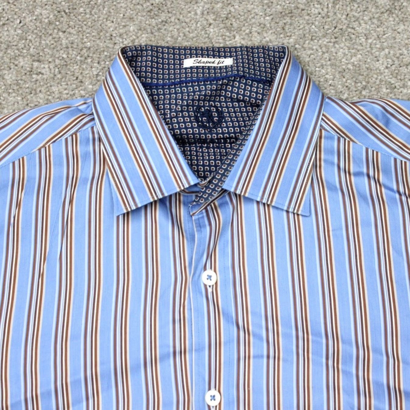 BUGATCHI Bugatchi Shirt Mens Large Blue Striped Button-Up Long Sleeve Cotton Shirt Size US L / EU 52-54 / 3 - 4 Thumbnail