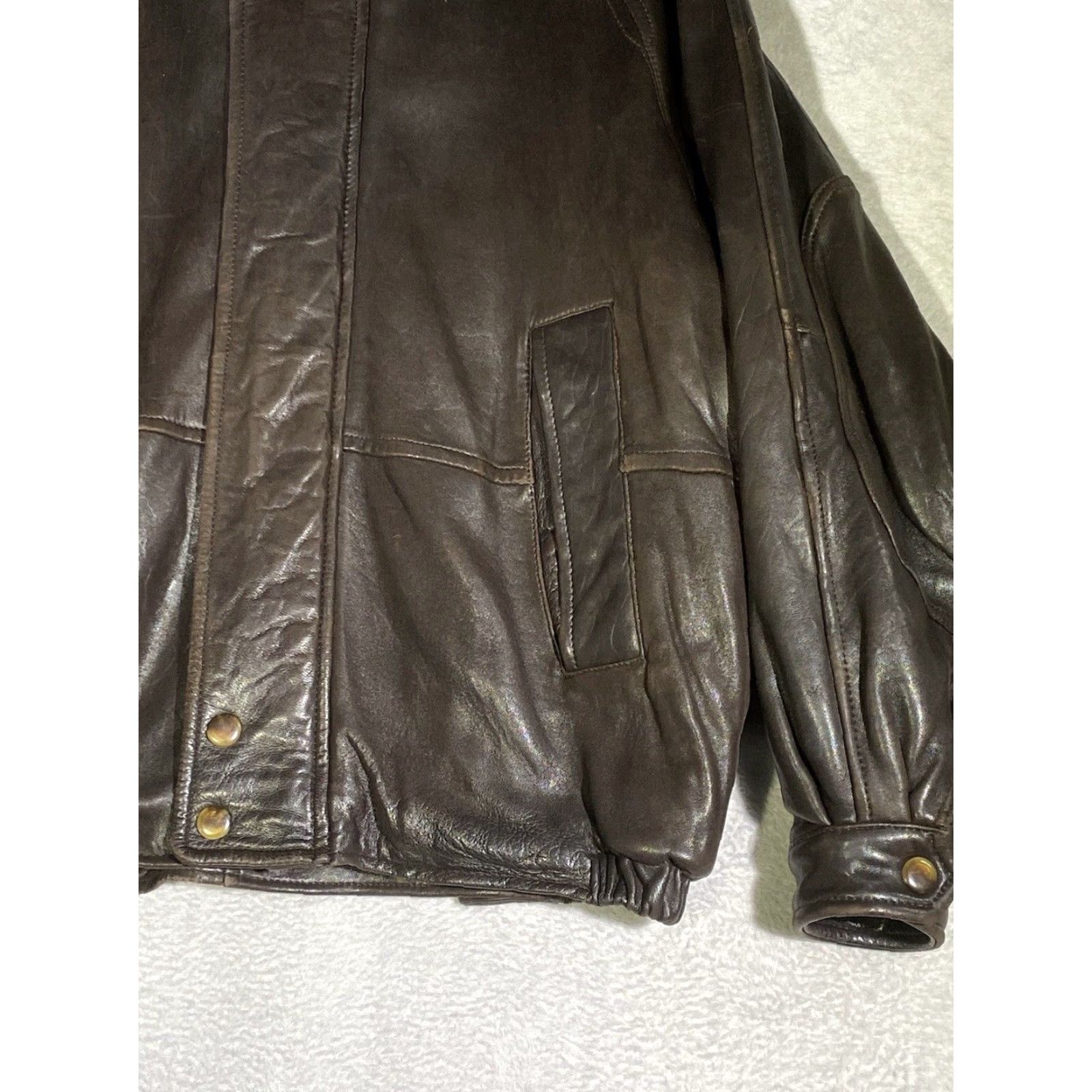 VINTAGE Nautica Men's Leather Jacket Mid-Length Full Zip Hooded