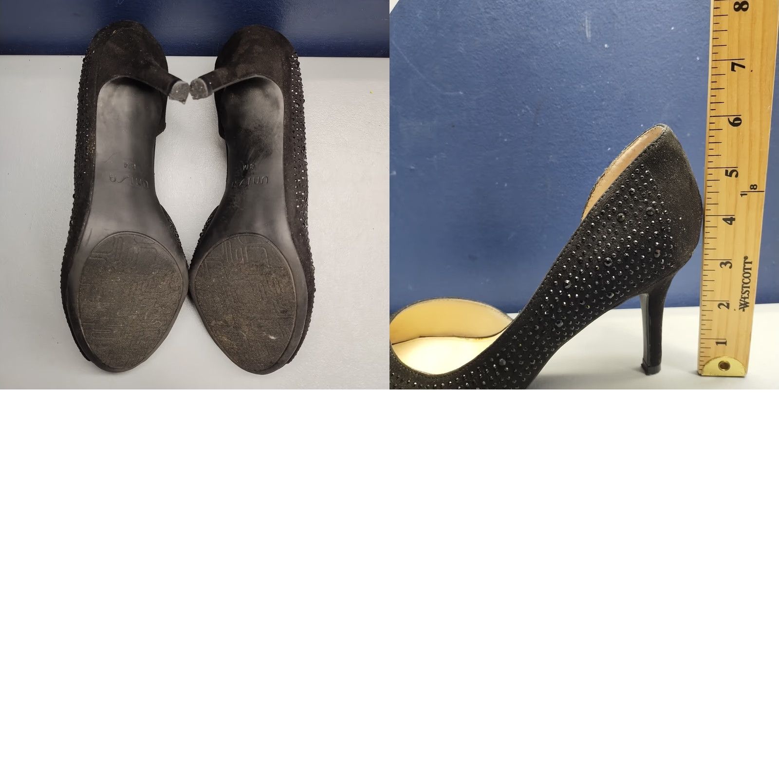 Vintage Unisa Juju Stiletto Pump Heels Womens US Size 8M Black Studded Peep Toe Slip On Size US 8 / IT 38 - 8 Thumbnail