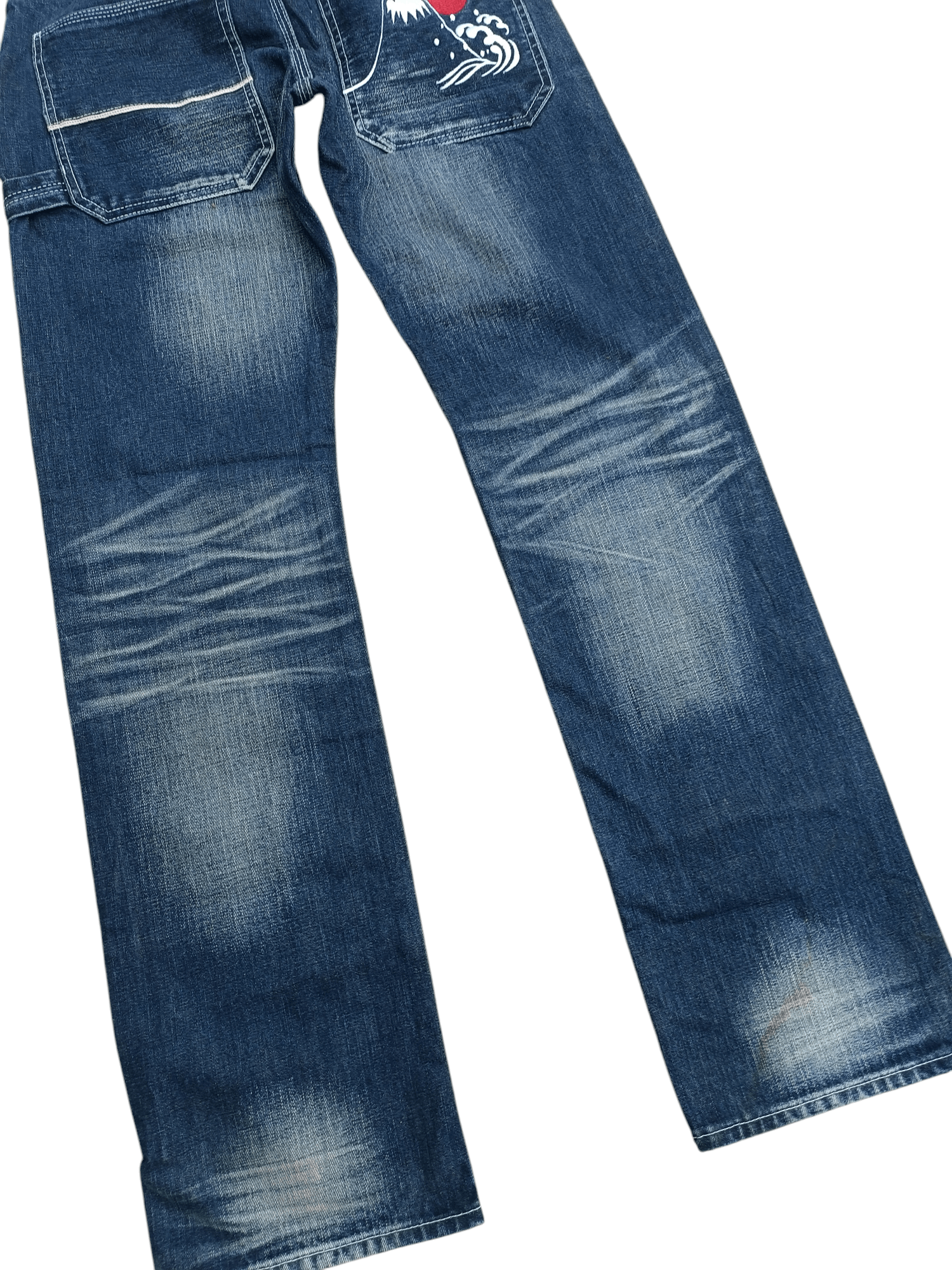 Japanese Brand NAMISATSU Faded Whiskers Embroidery Selvedge Jeans Size US 31 - 2 Thumbnail