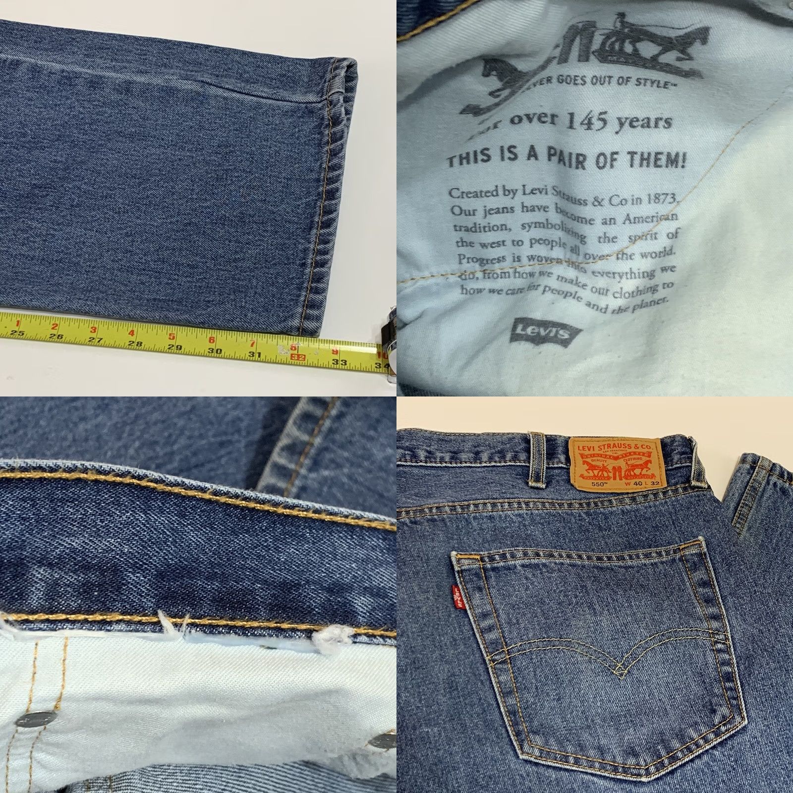 Levi's Levi’s 550 Relaxed Fit Denim Jeans 42x32 Distressed Blue 42 Inseam Mens Regular Waist 42 Size US 42 / EU 58 - 8 Thumbnail