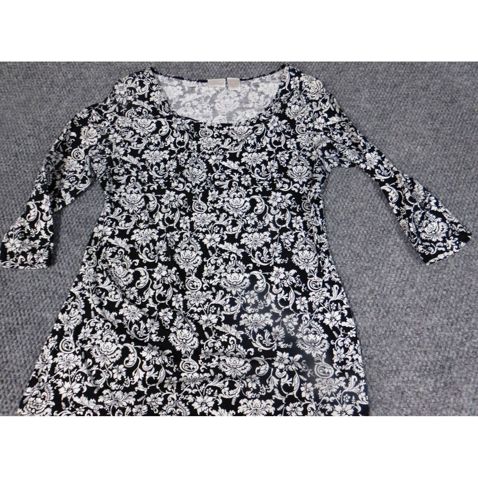 Vintage Spiegel Blouse Womens L Black Floral Round Neck Long Sleeve Pullover Cotton Rayon Bell Sleeve Ruffle Casual Basic Classic Stretch Size L / US 10 / IT 46 - 2 Thumbnail