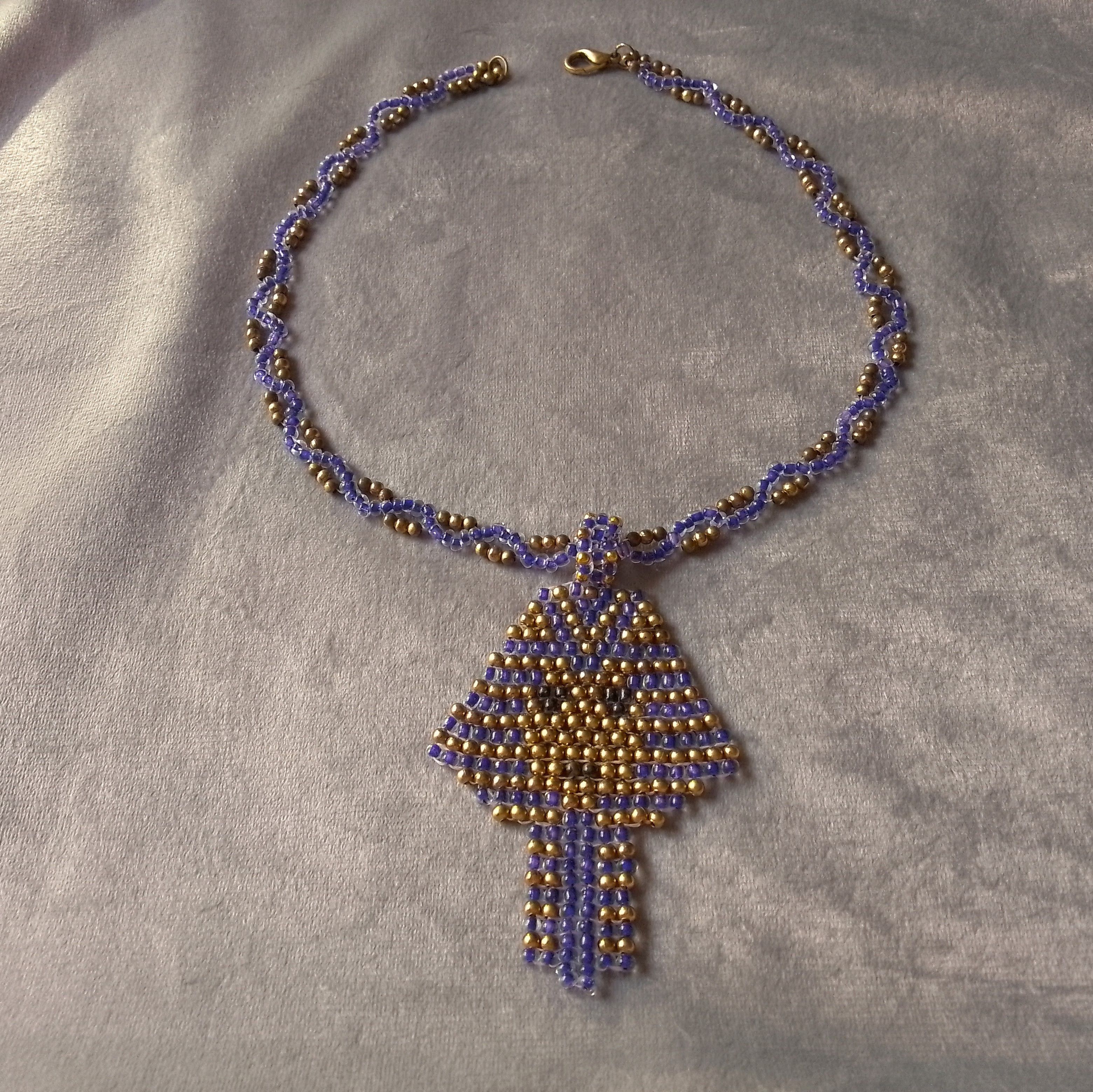 Handmade Necklace Blue/Gold Egyptian Ethnic Cleopatra Elegant Size ONE SIZE - 4 Thumbnail