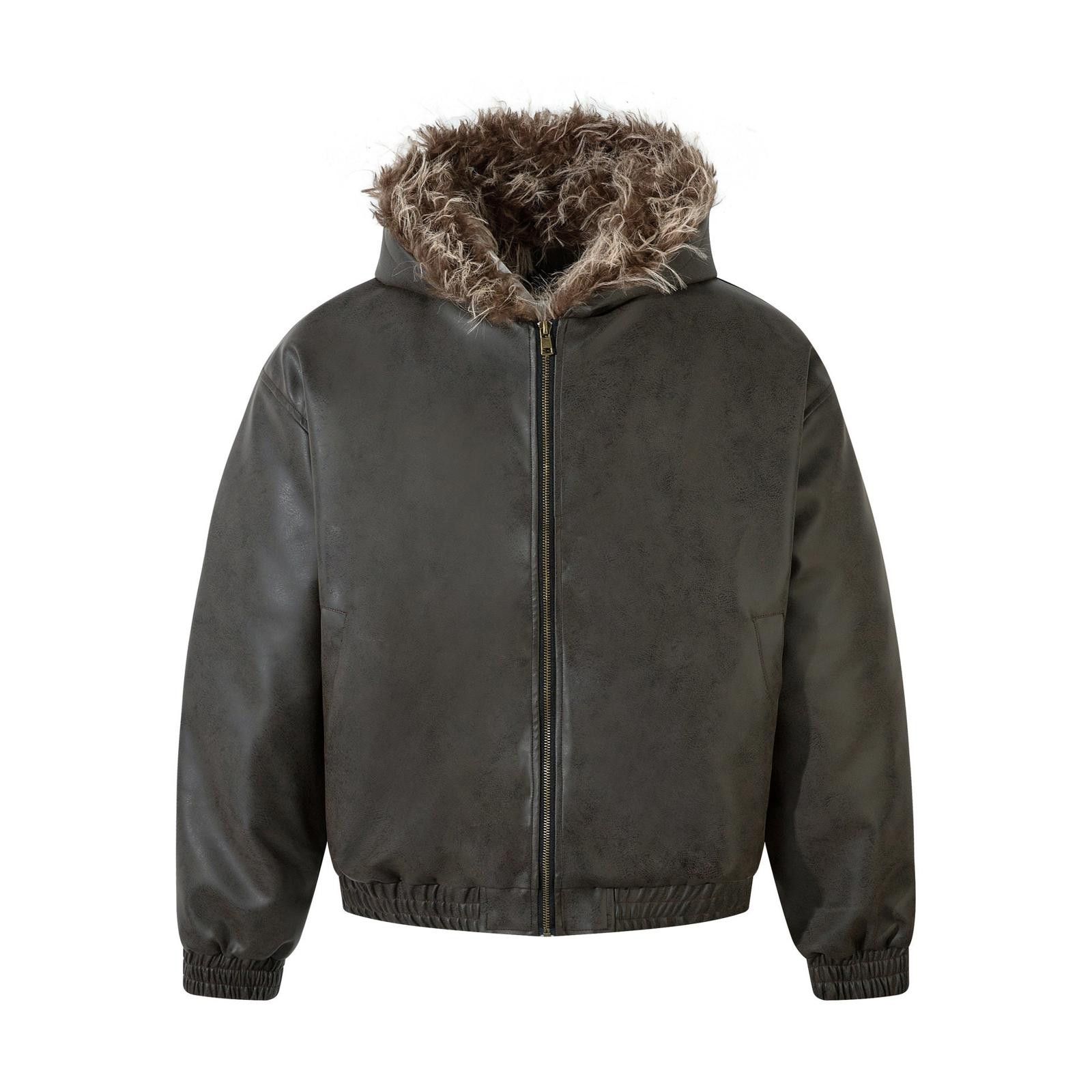 Vintage Dark Brown Faux Fur Lined Bomber Jacket, Hooded Outerwear Size US M / EU 48-50 / 2 - 1 Thumbnail