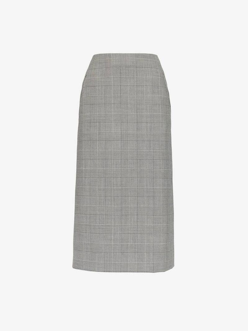Alexander McQueen o1srvl11e0326 Prince Of Wales Pencil Skirt in Grey Size 27" / US 4 / IT 40 - 1 Thumbnail